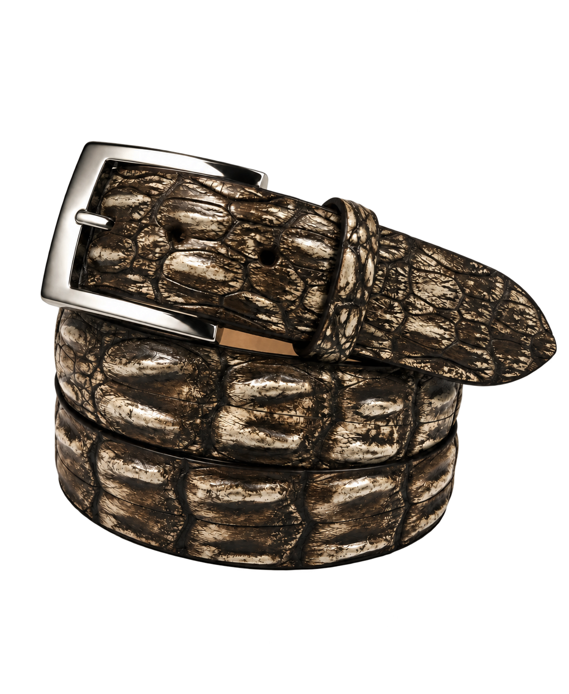 Caiman Skin Hornback Handpainted Belt Brown/Bone