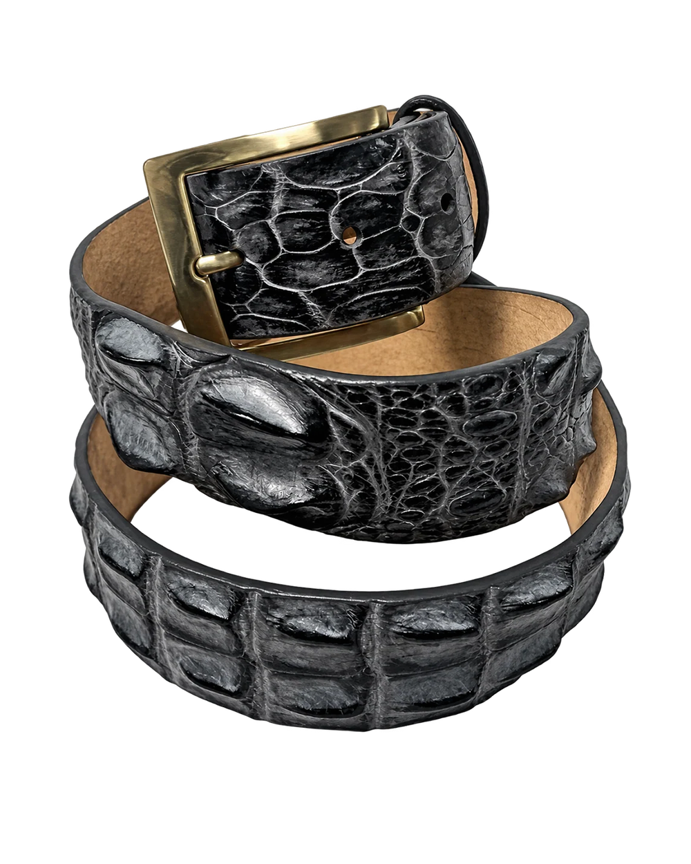 Caiman Skin Hornback Handpainted Belt Gray/Black
