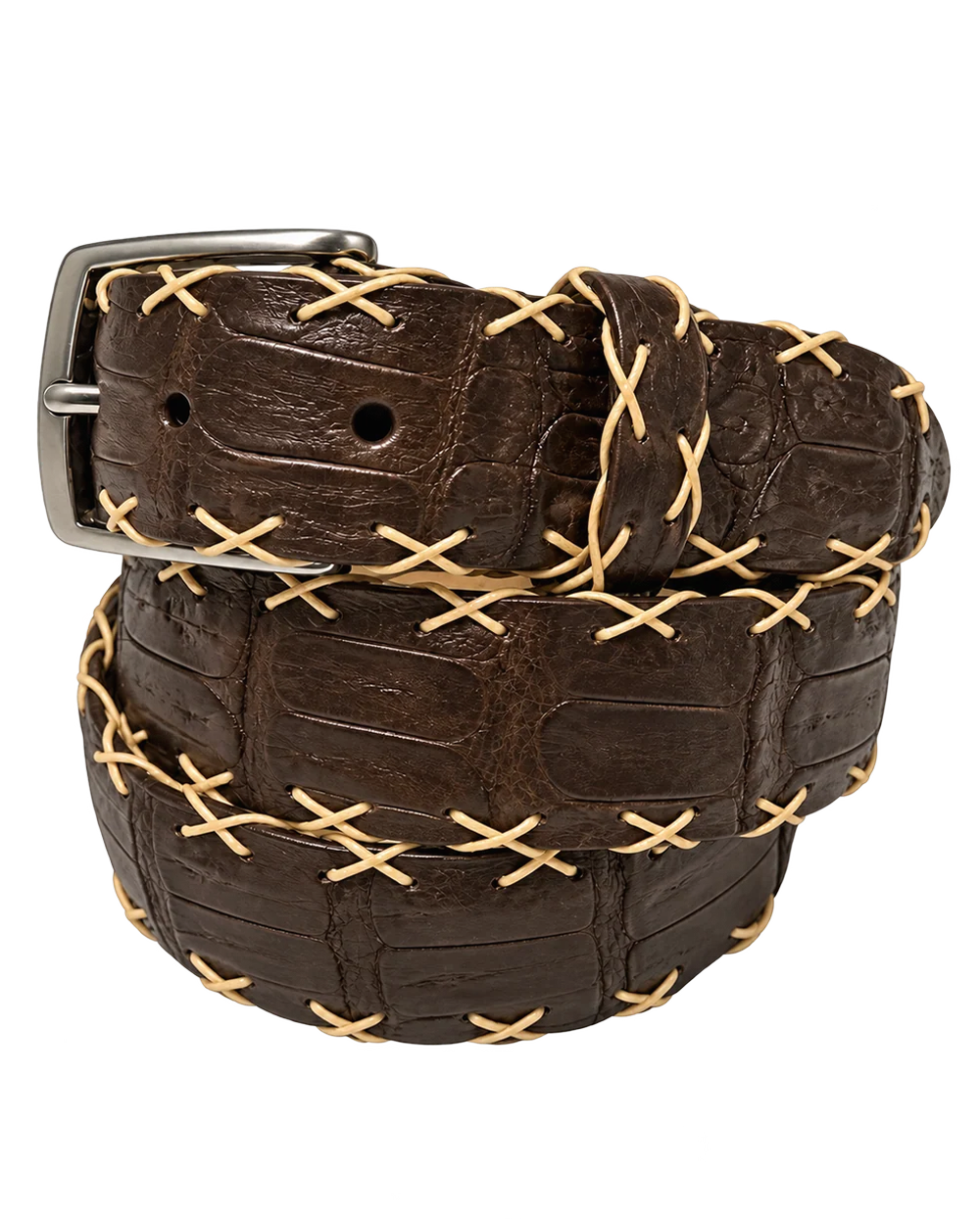 Caiman Skin Cross Stitch Belt Brown