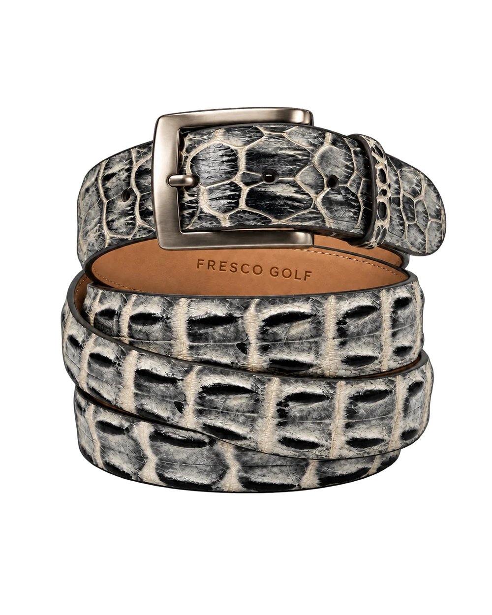 Caiman Skin Hornback Handpainted Belt White/Black