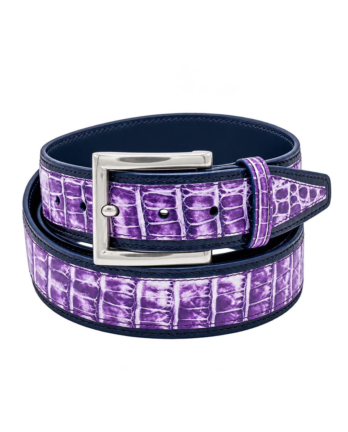 Caiman Calf Duo-Skin Handpainted Belt White/Purple