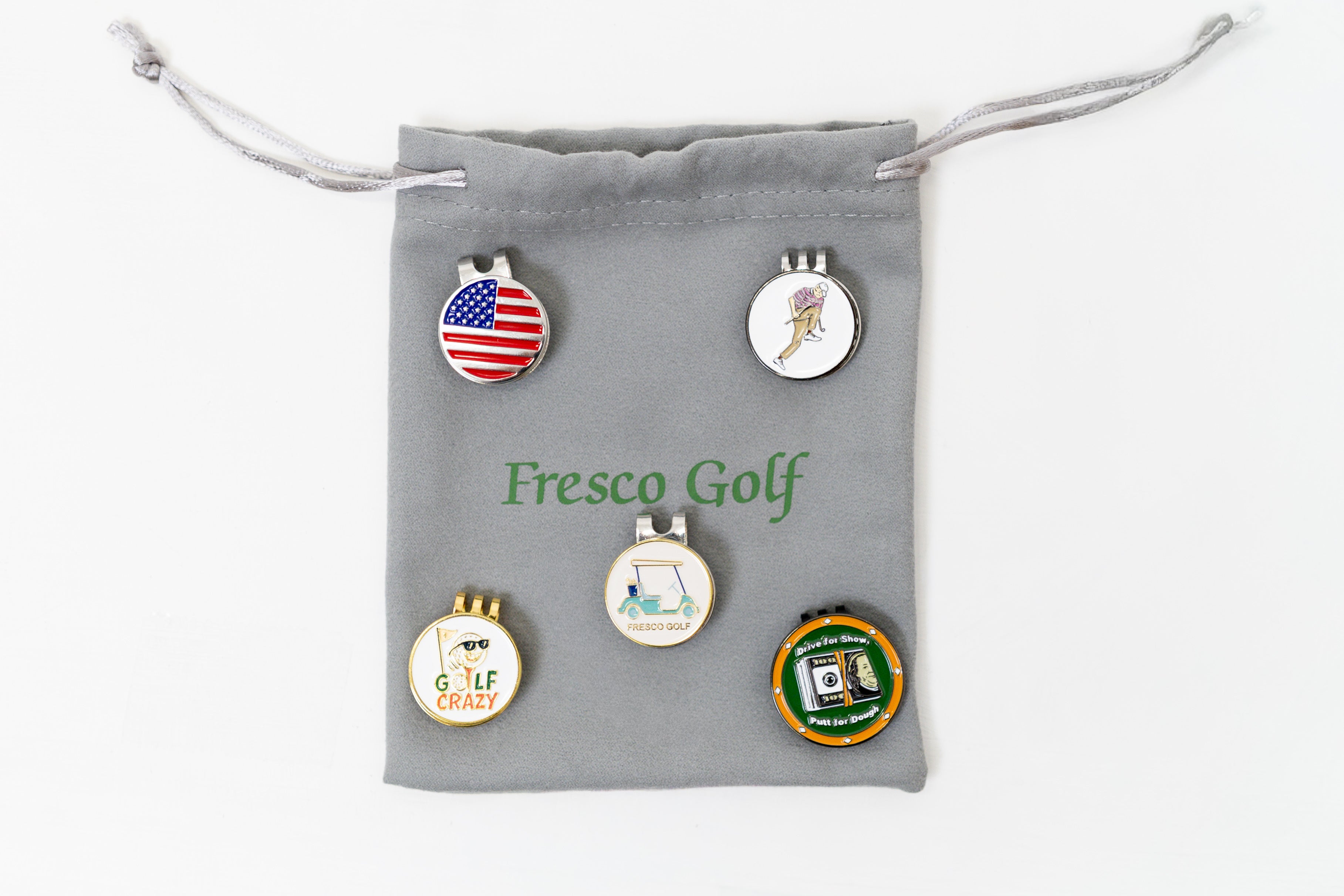 Fresco Golf Hat Clip Ball Marker Set – 5-Pack Magnetic Golf Ball Markers with Assorted Designs