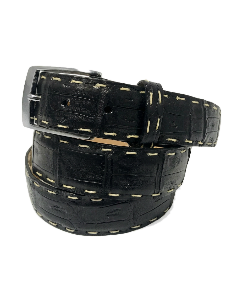 Caiman Skin Pick Stitch Belt Black