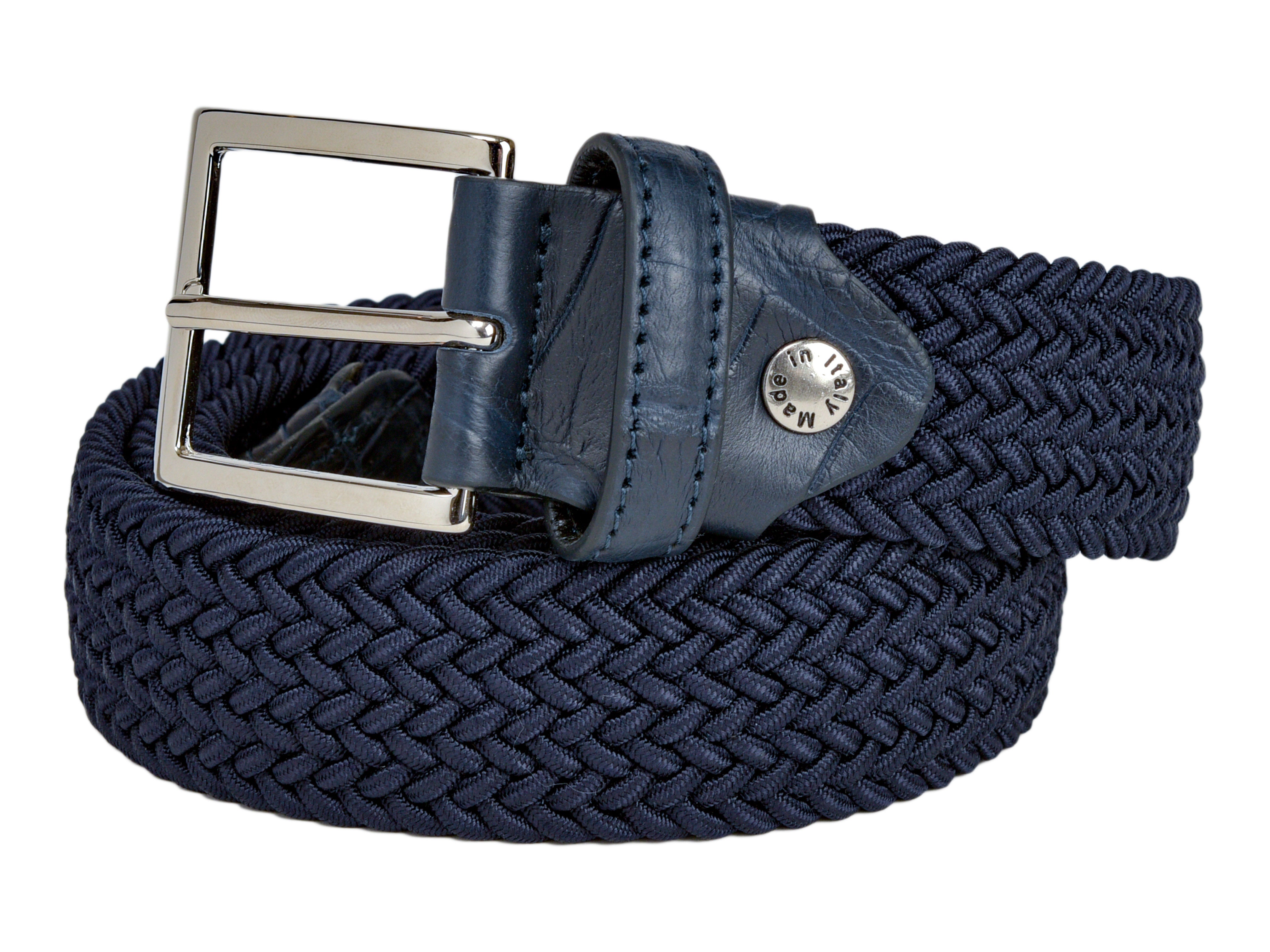 Cotton Stretch Belt Crocodile Tab Solid Navy