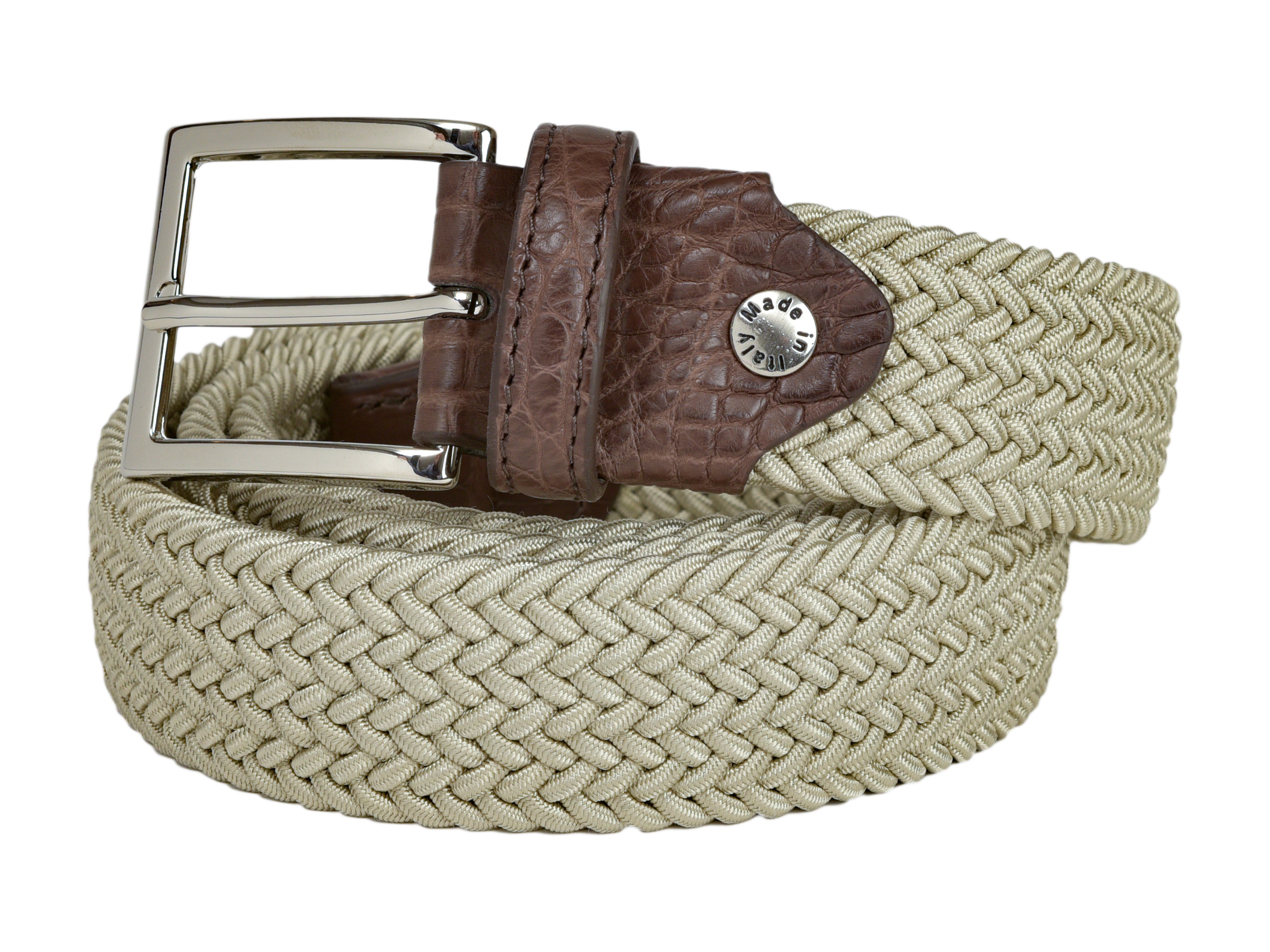 Cotton Stretch Belt Crocodile Tab Solid Tan