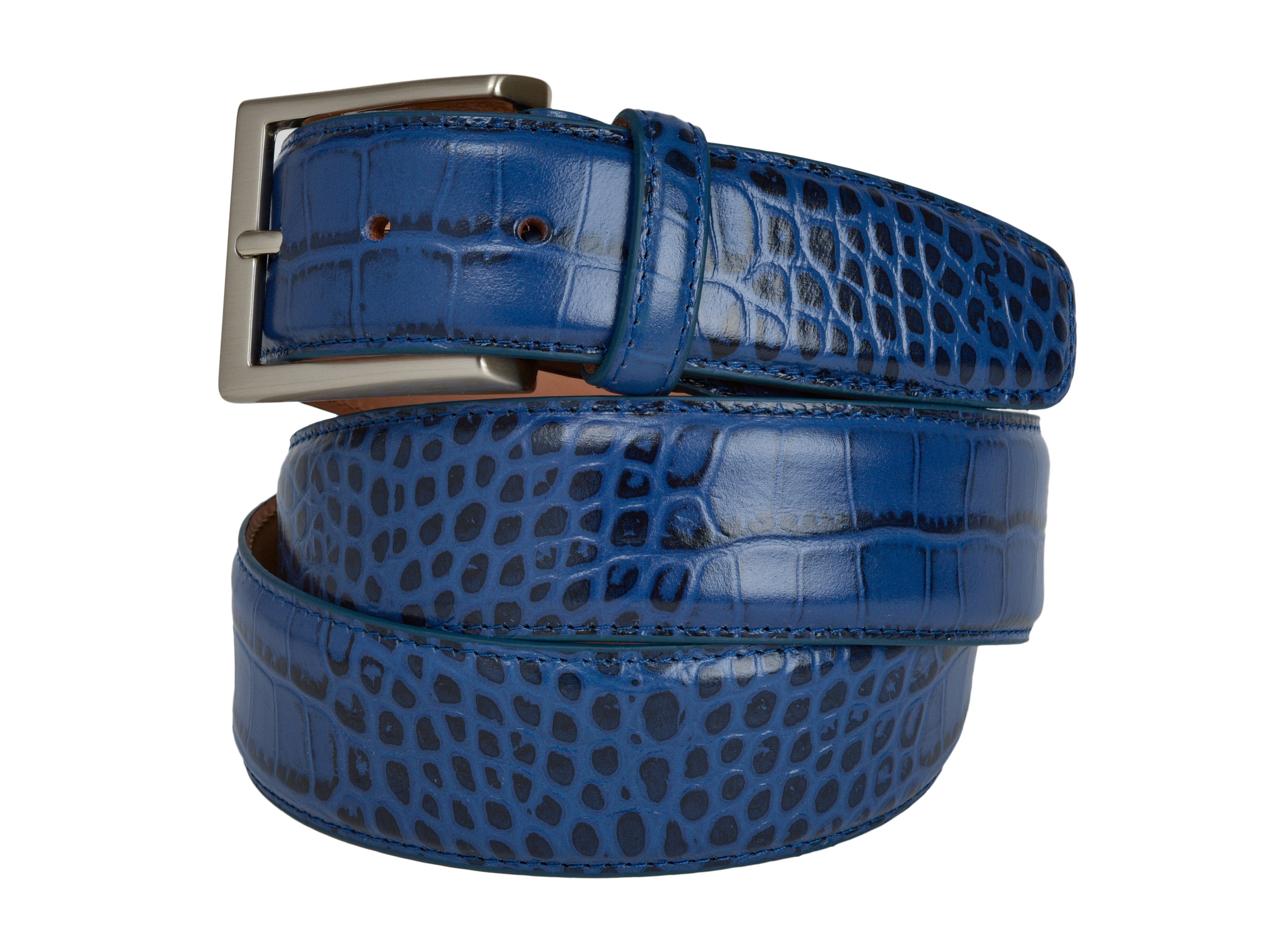 Limited Edition Calf Skin Alligator Embossed Belt Blue/Black