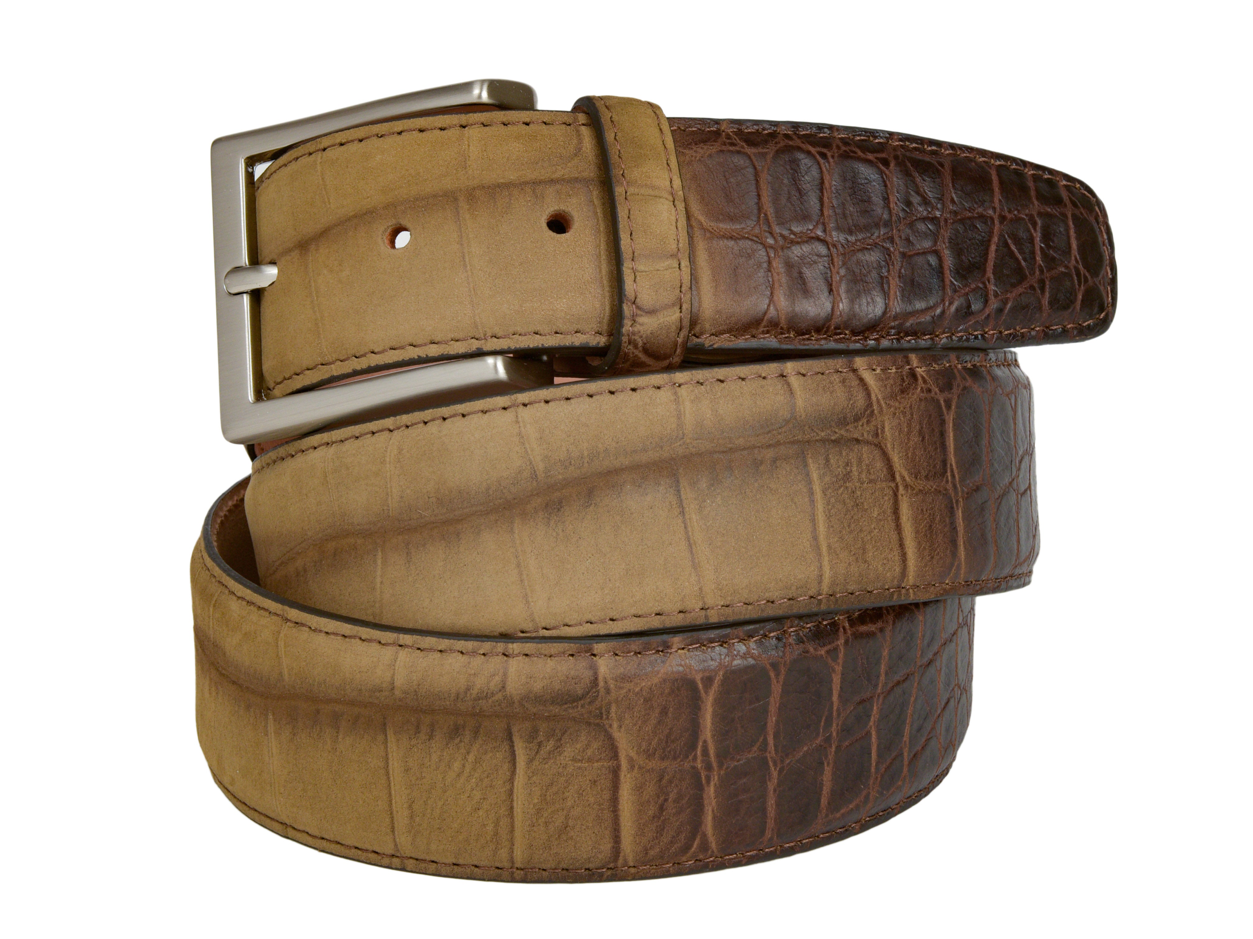 Limited Edition Calf Skin Alligator Embossed Suede Belt Tan/Brown Fade