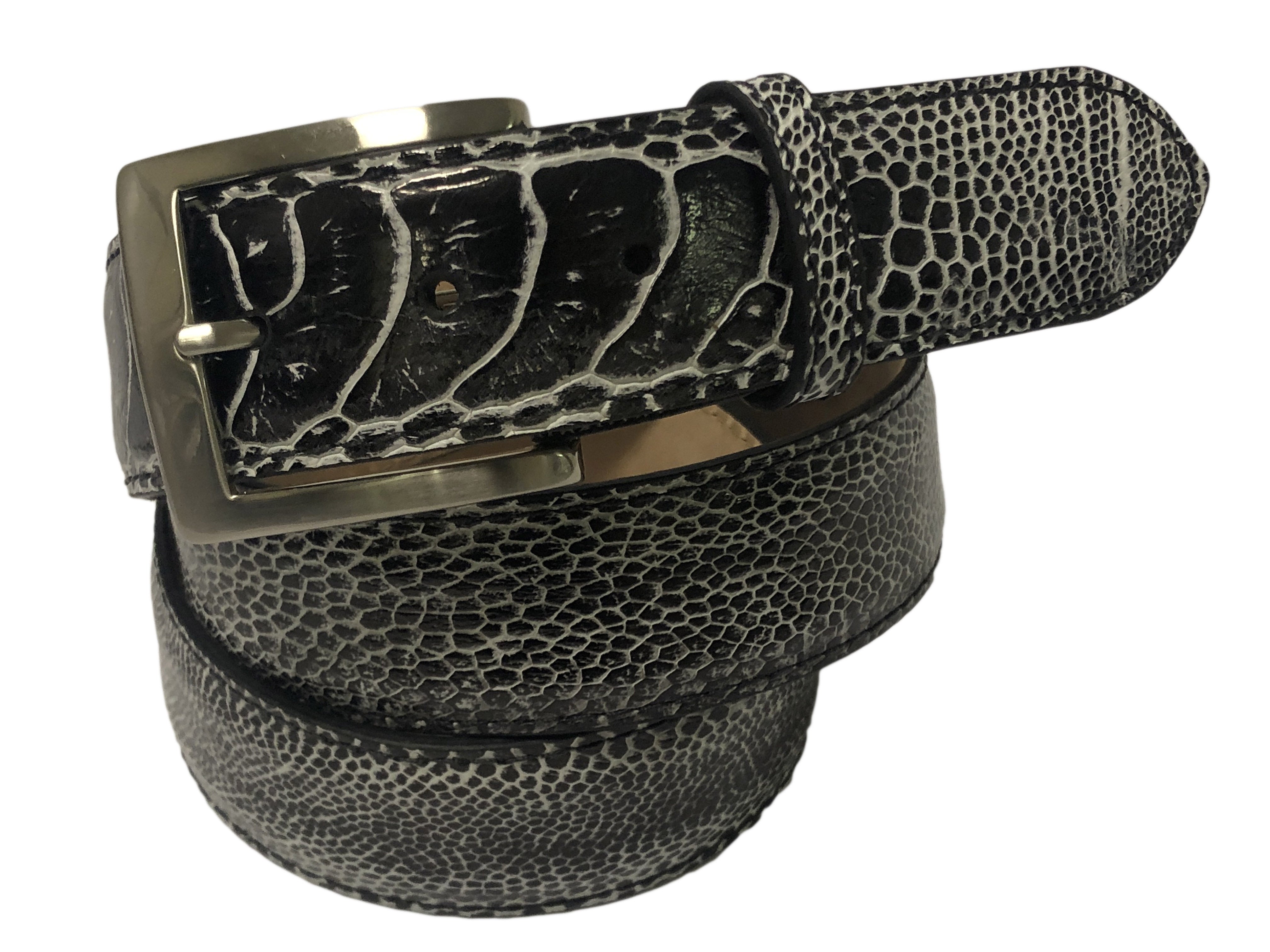 Ostrich Leg Handpainted Belt Off-White/Black