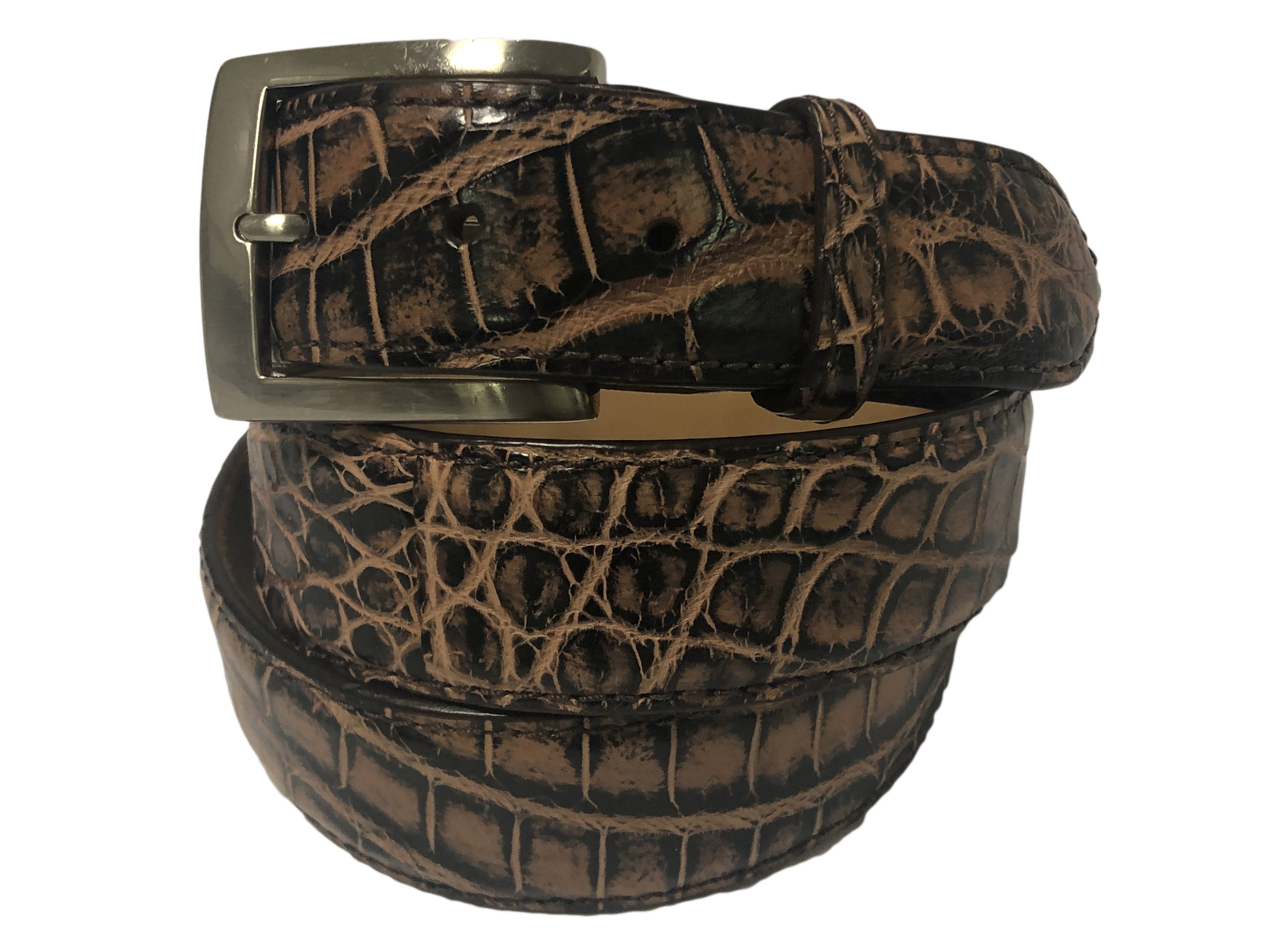 Alligator Skin Handpainted Belt Brown/Black