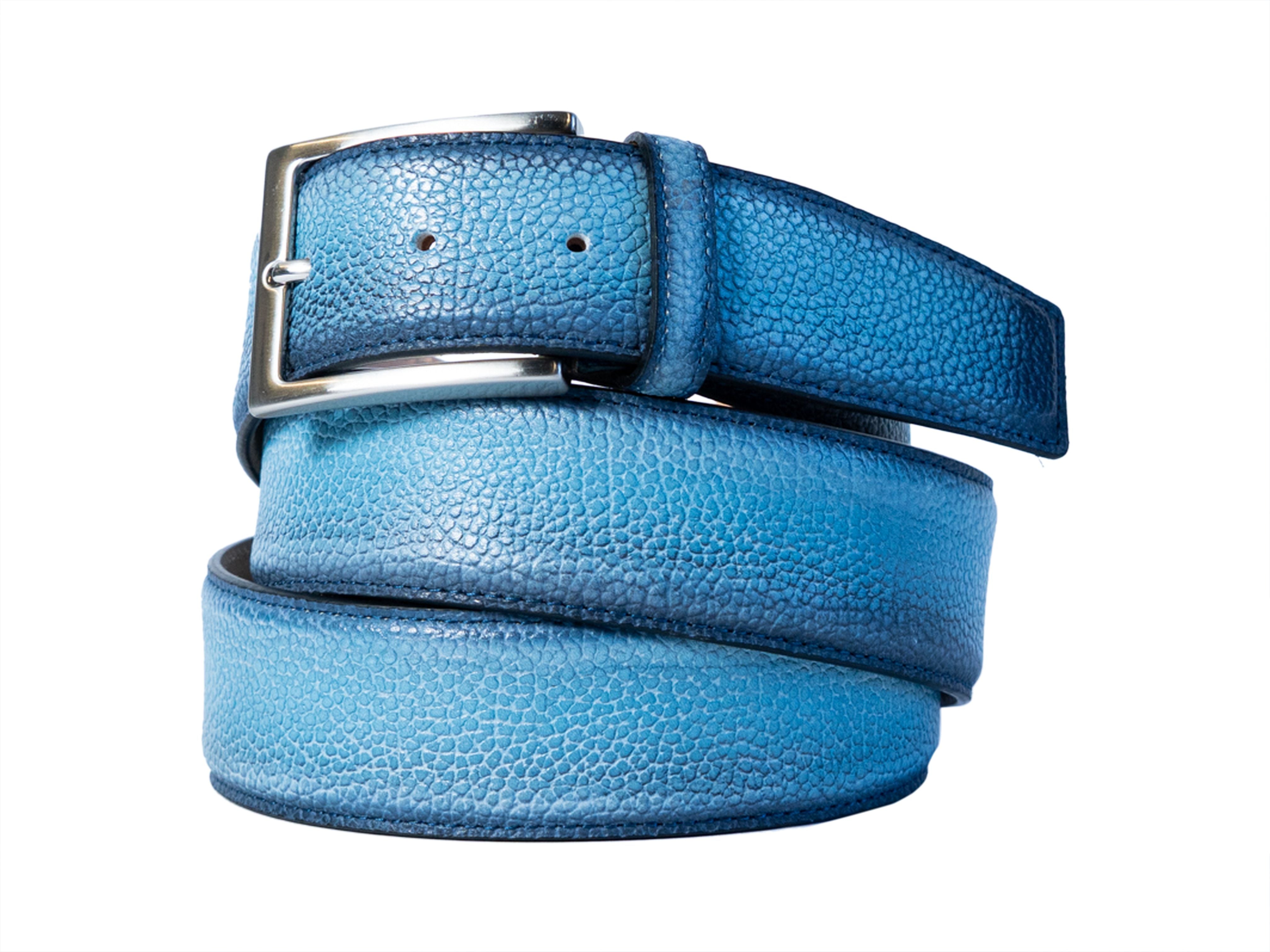 Limited Edition Handpainted Calf Skin Pebble Belt Light Blue