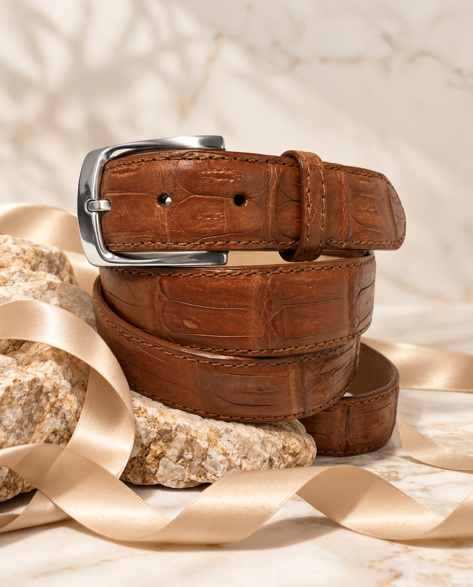 Caiman Skin Belt Cognac Classic