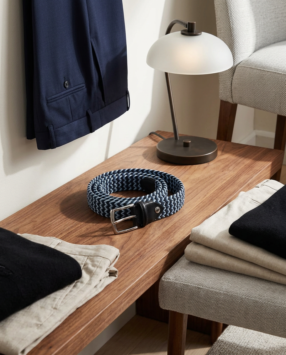 Woven Stretch Belt Navy/Light Blue
