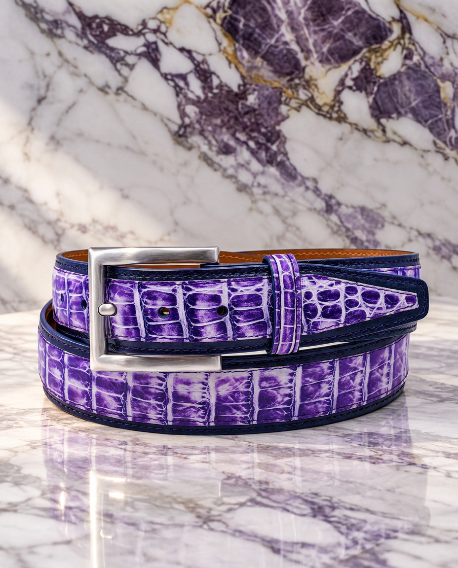 Caiman Calf Duo-Skin Handpainted Belt White/Purple