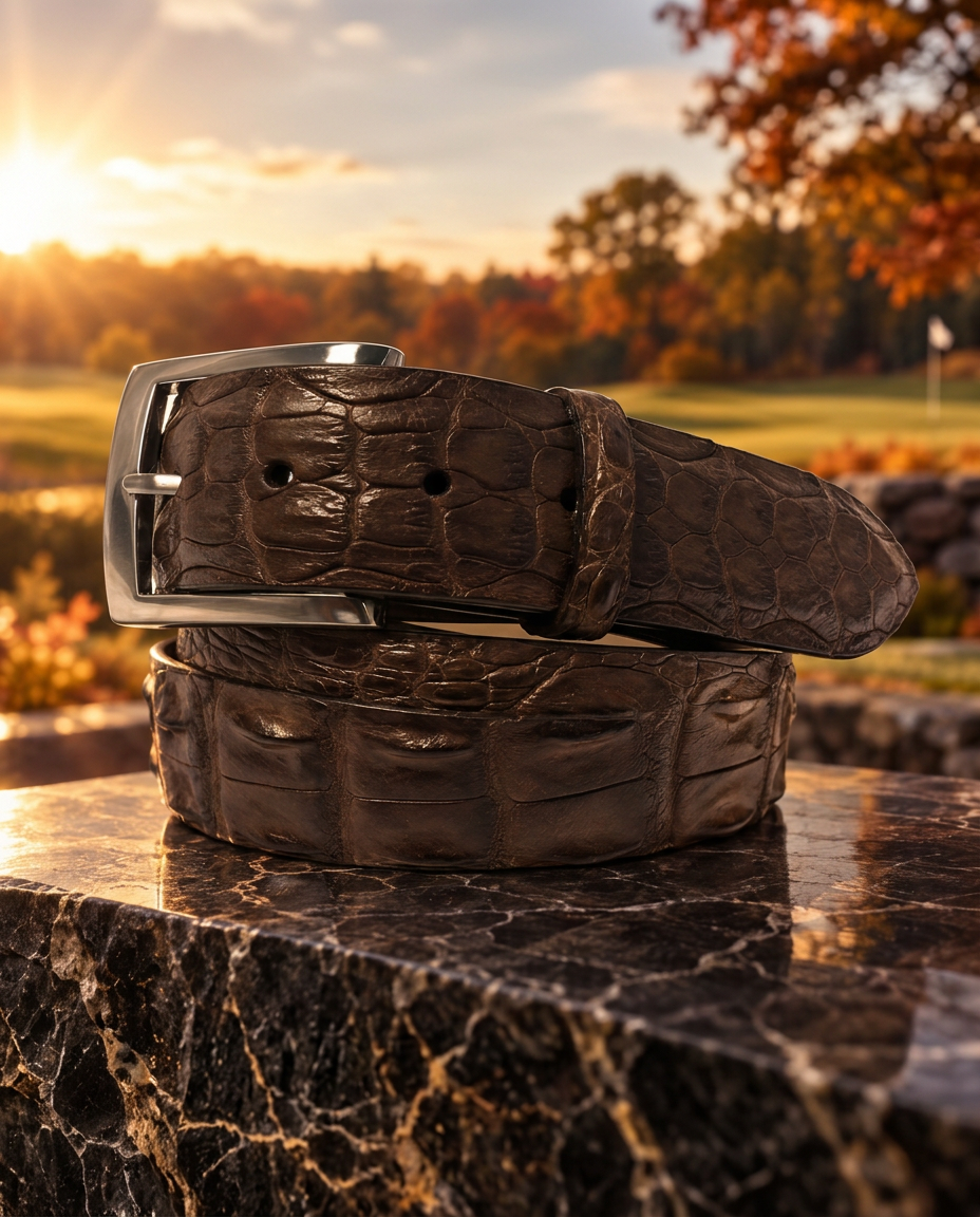 Caiman Skin Hornback Belt Brown