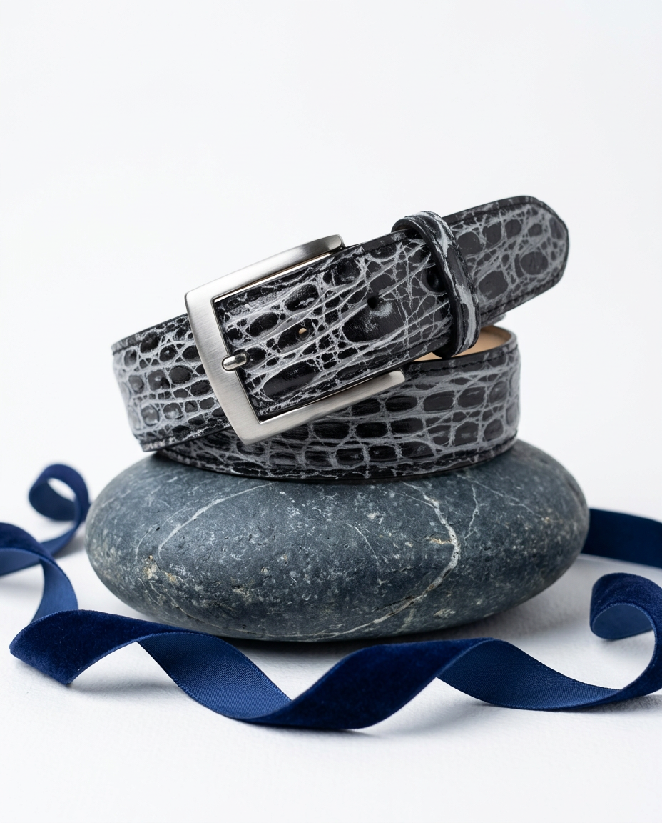 Caiman Skin Handpainted Belt Black/White