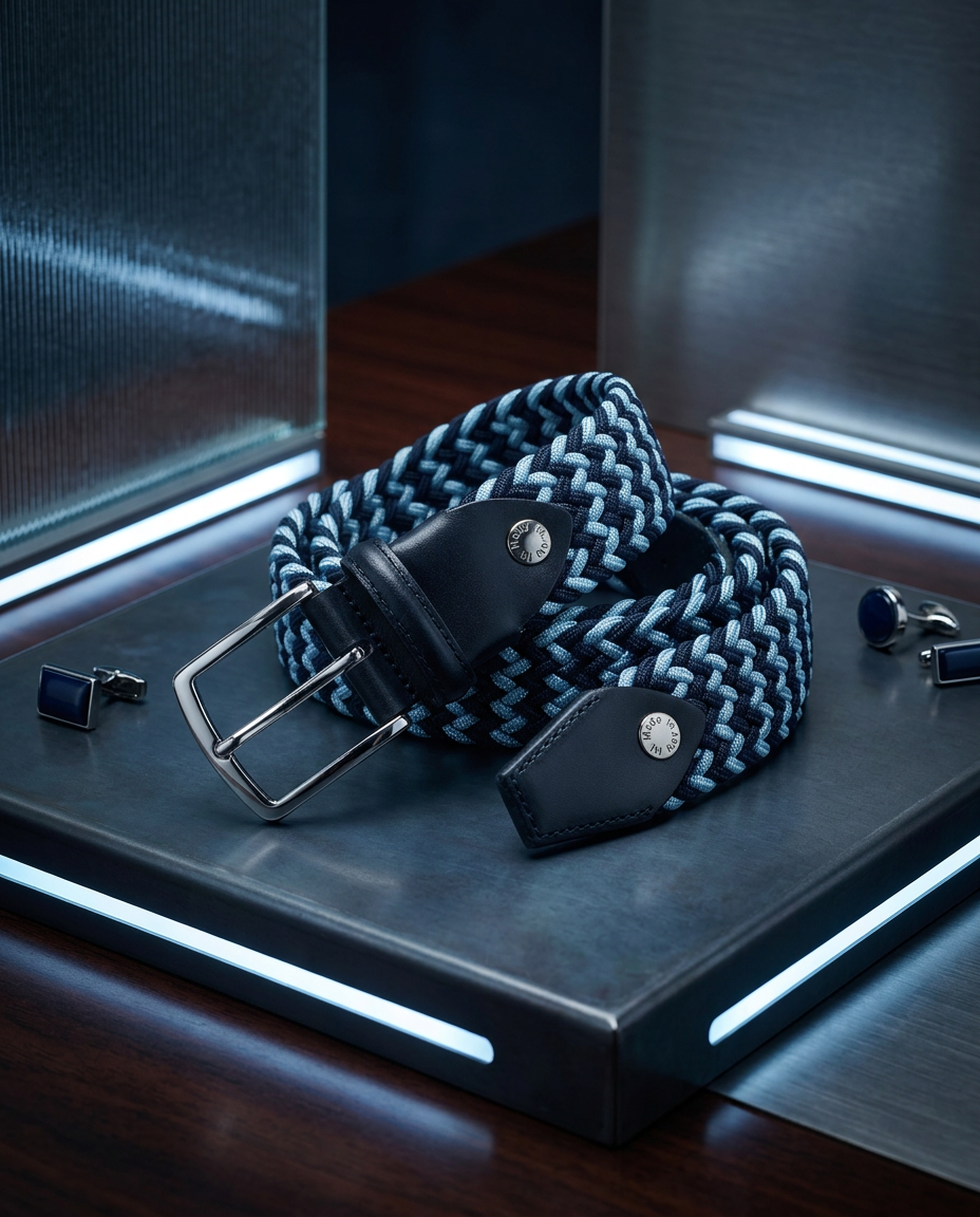 Woven Stretch Belt Navy/Light Blue