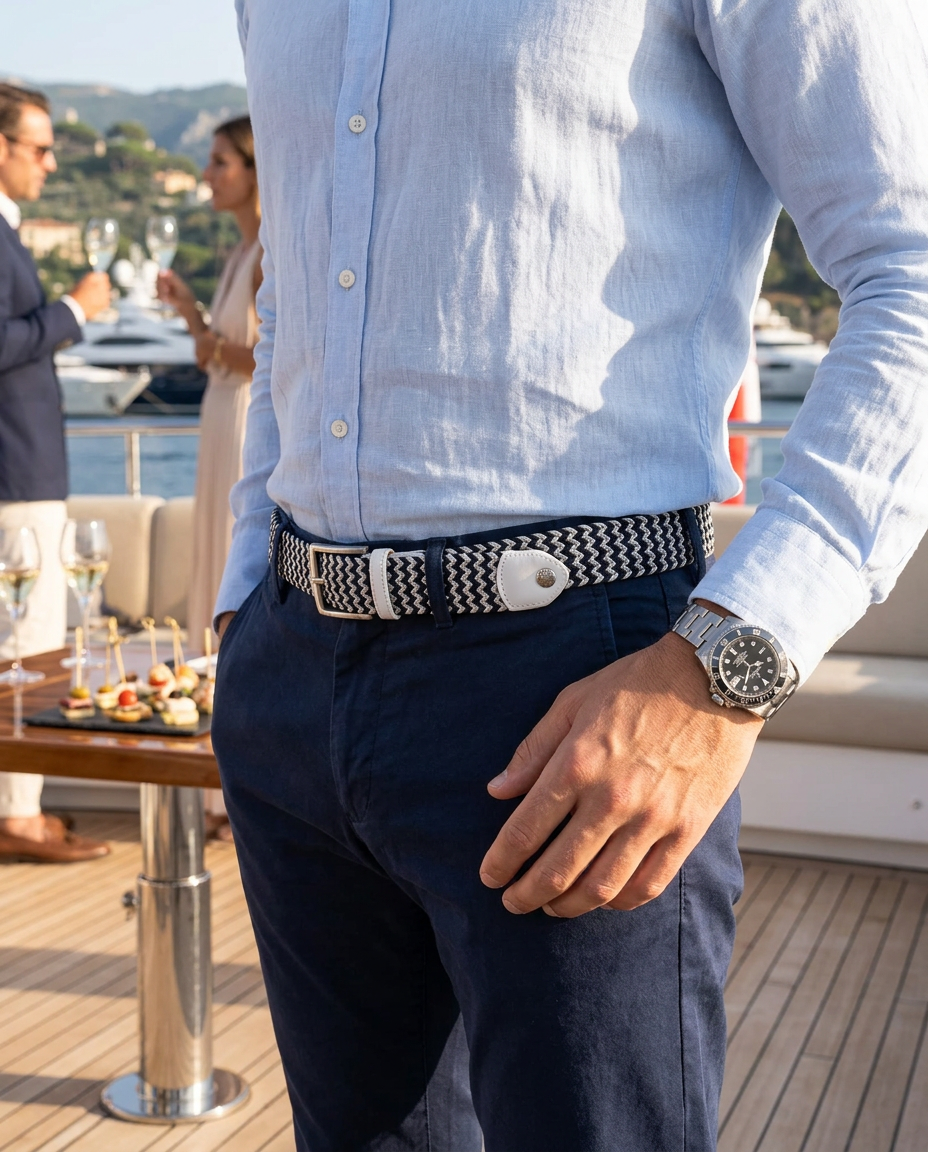 Woven Stretch Belt Black/White