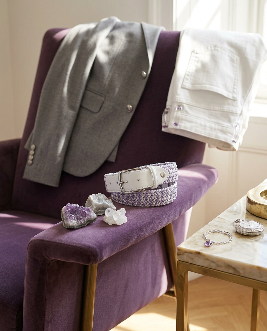 Woven Stretch Belt Lavender/White