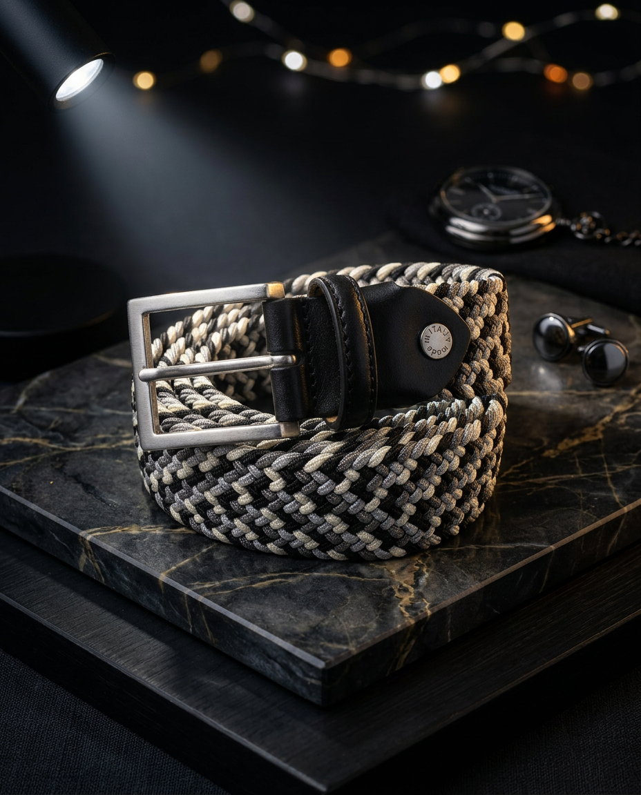 Woven Stretch Belt Pink Monochrome