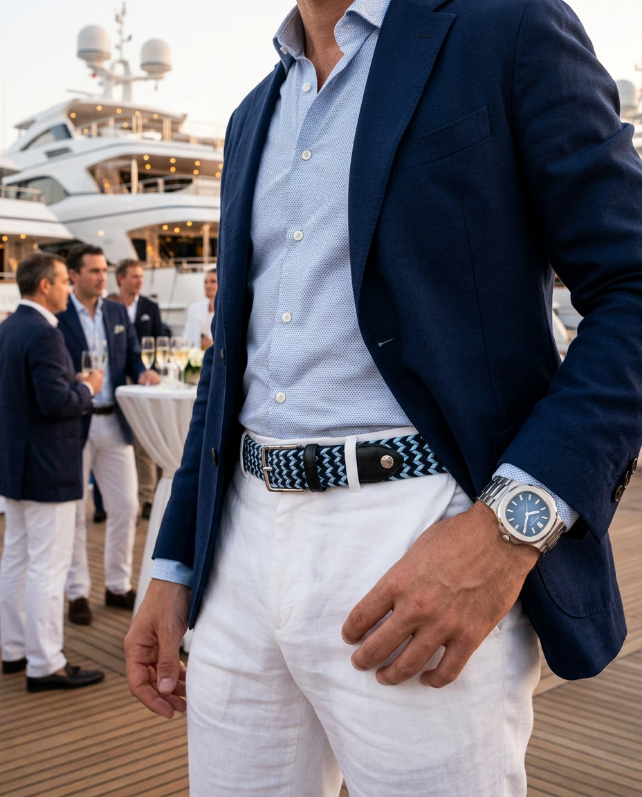 Woven Stretch Belt Navy/Light Blue
