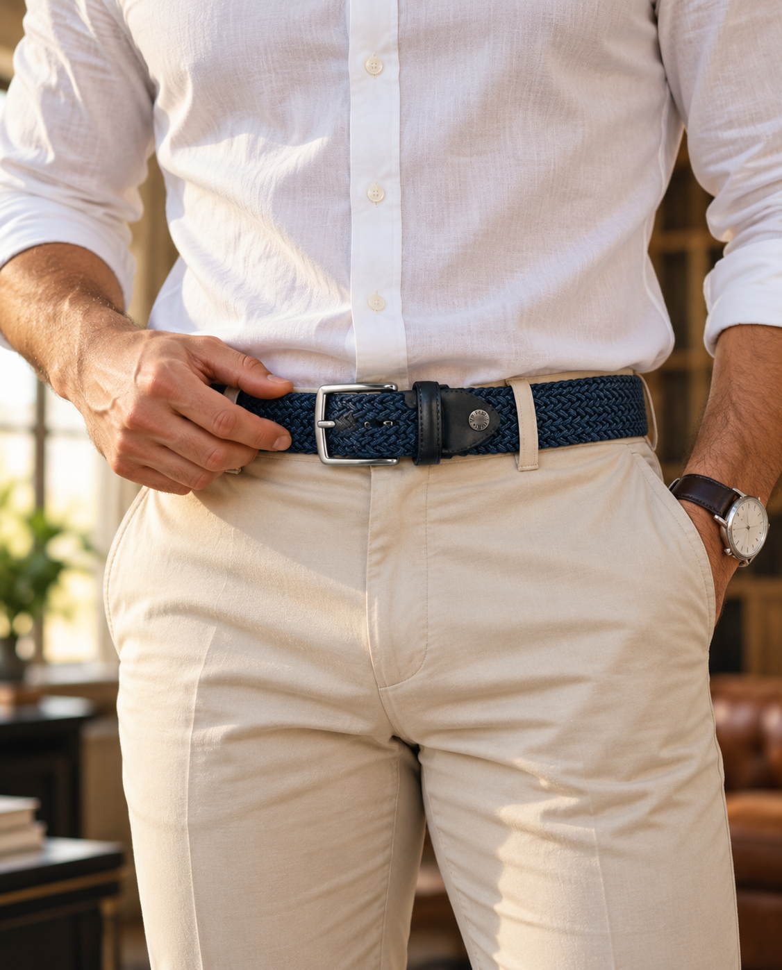 Woven Stretch Belt Solid Denim Blue