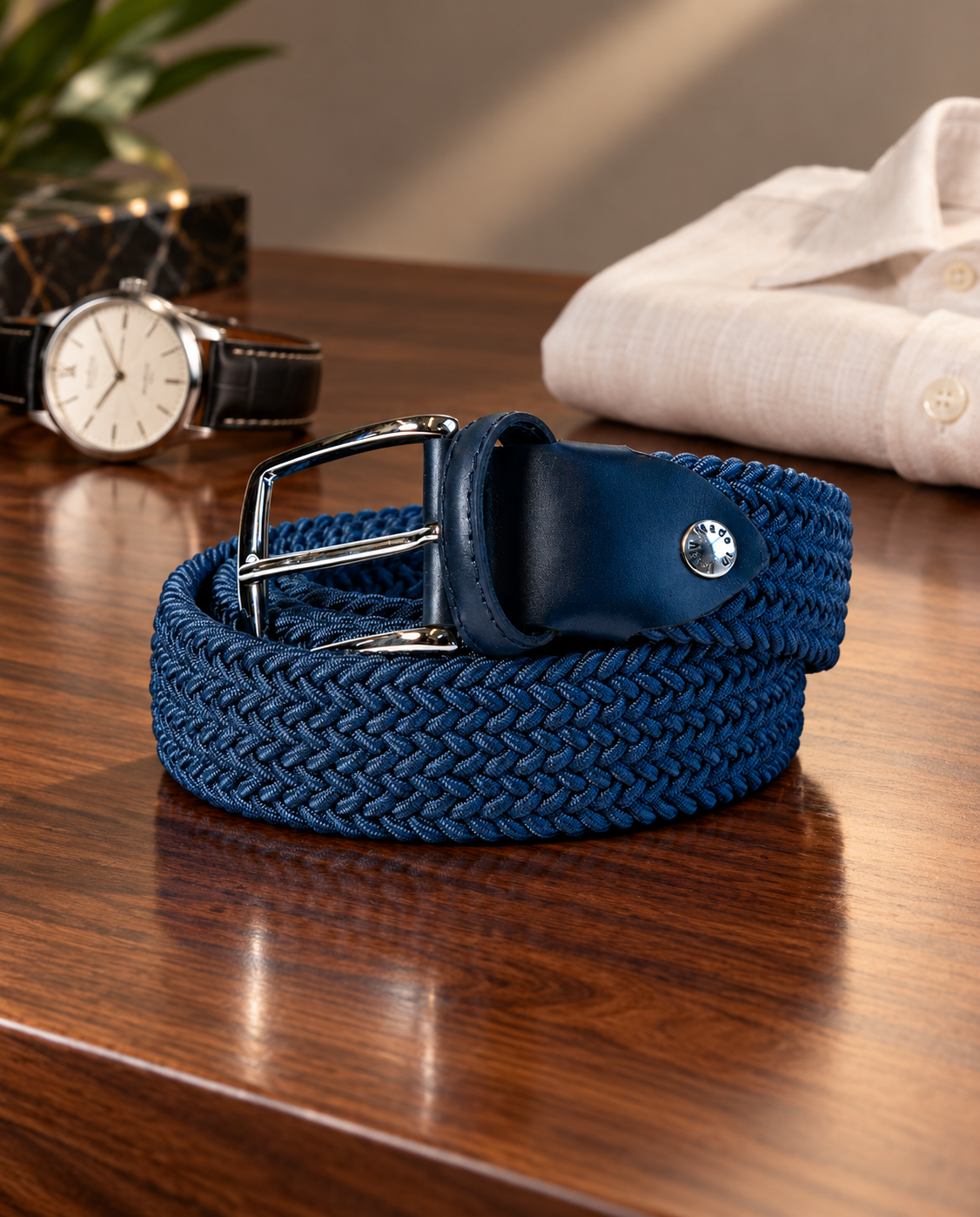 Woven Stretch Belt Solid Medium Blue