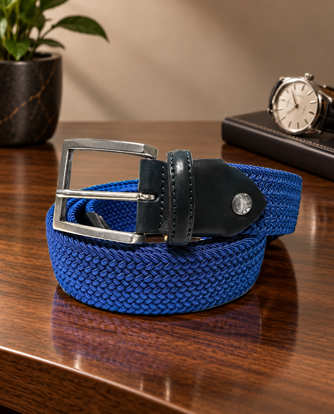 Woven Stretch Solid Belt Cobalt Blue