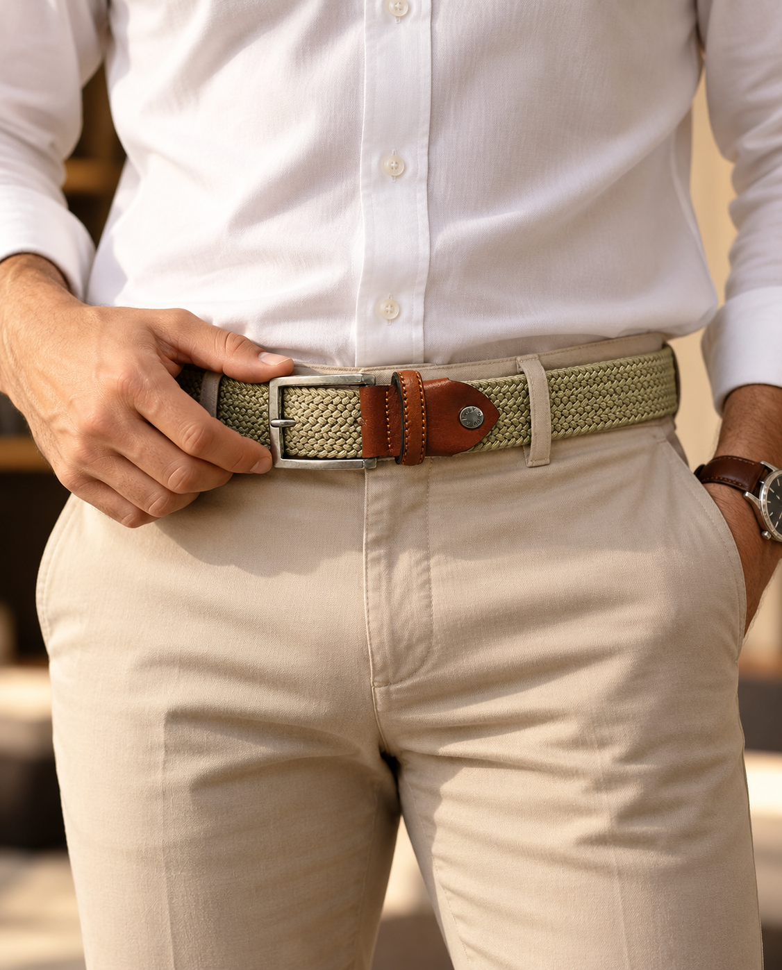 Woven Stretch Belt Solid Tan