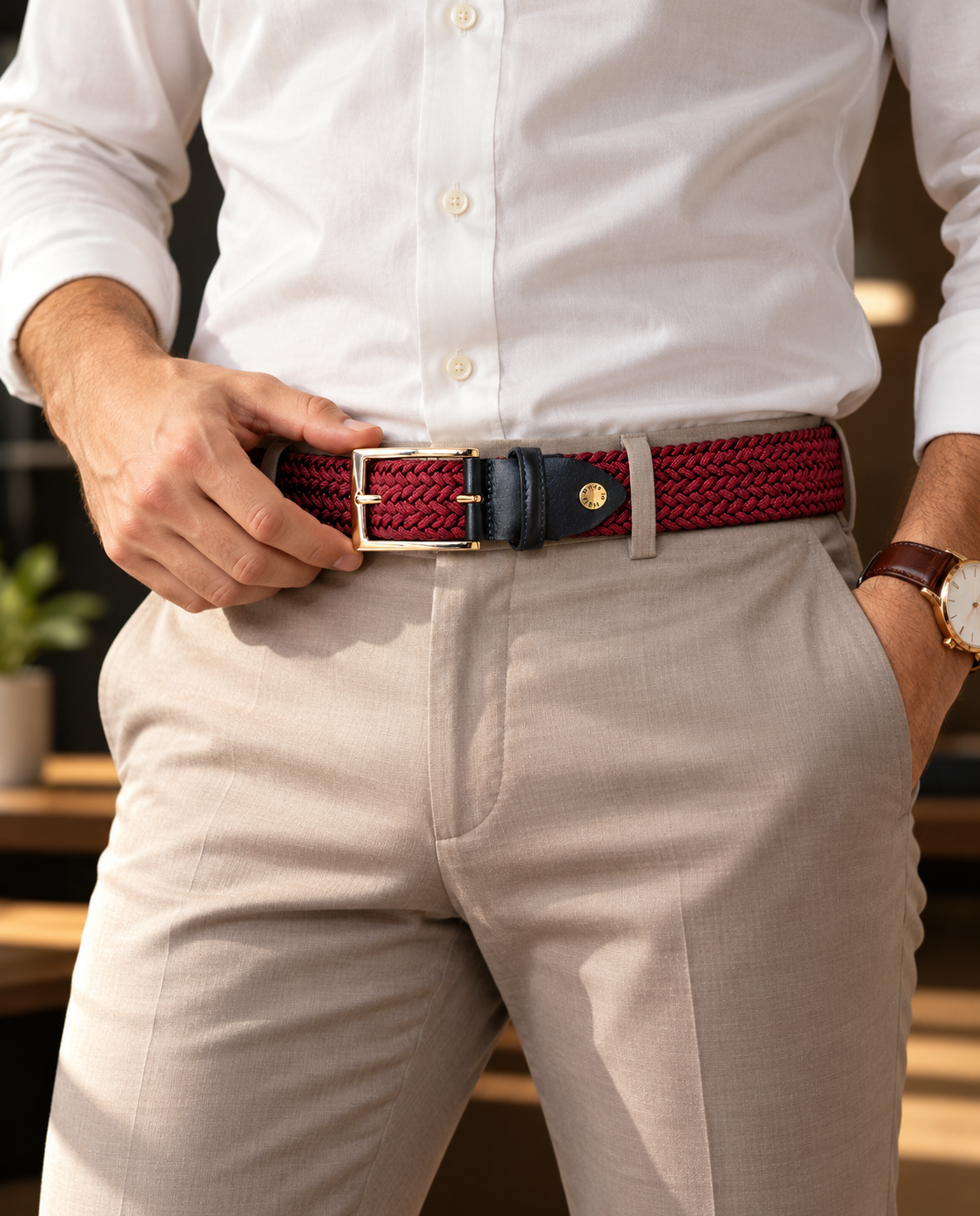 Woven Stretch Belt Solid Burgundy