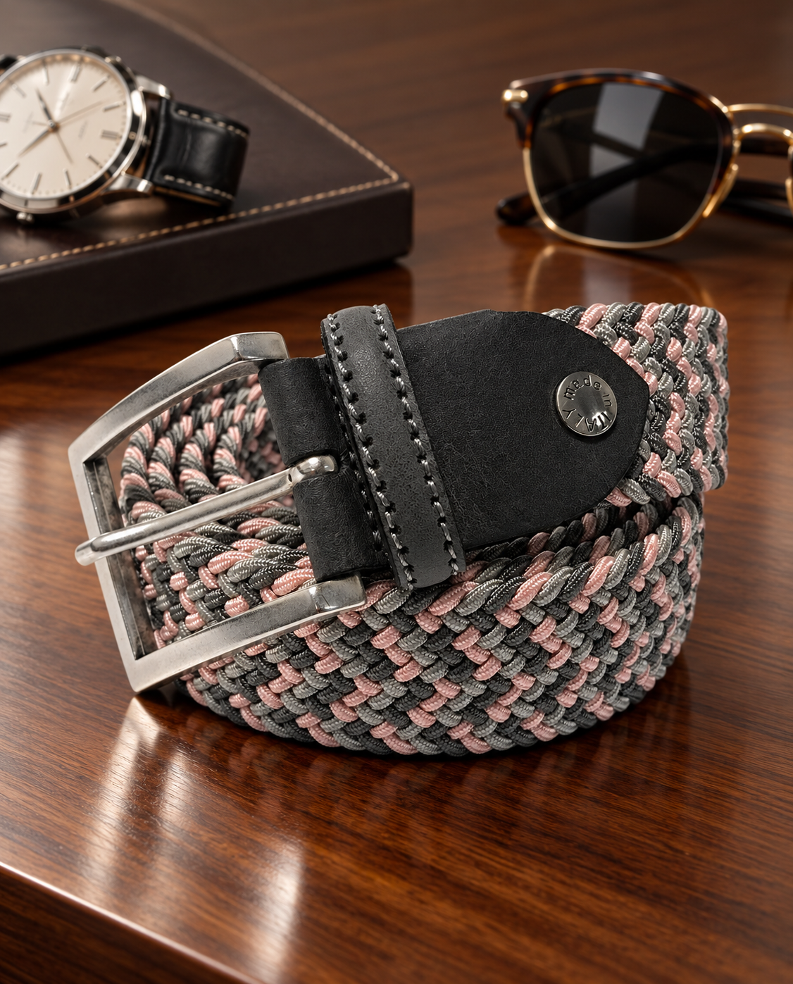 Woven Stretch Belt Pink Monochrome