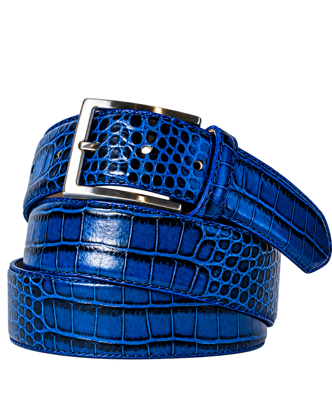 Limited Edition Handpainted Calf Skin Alligator Embossed Belt Blue/Black