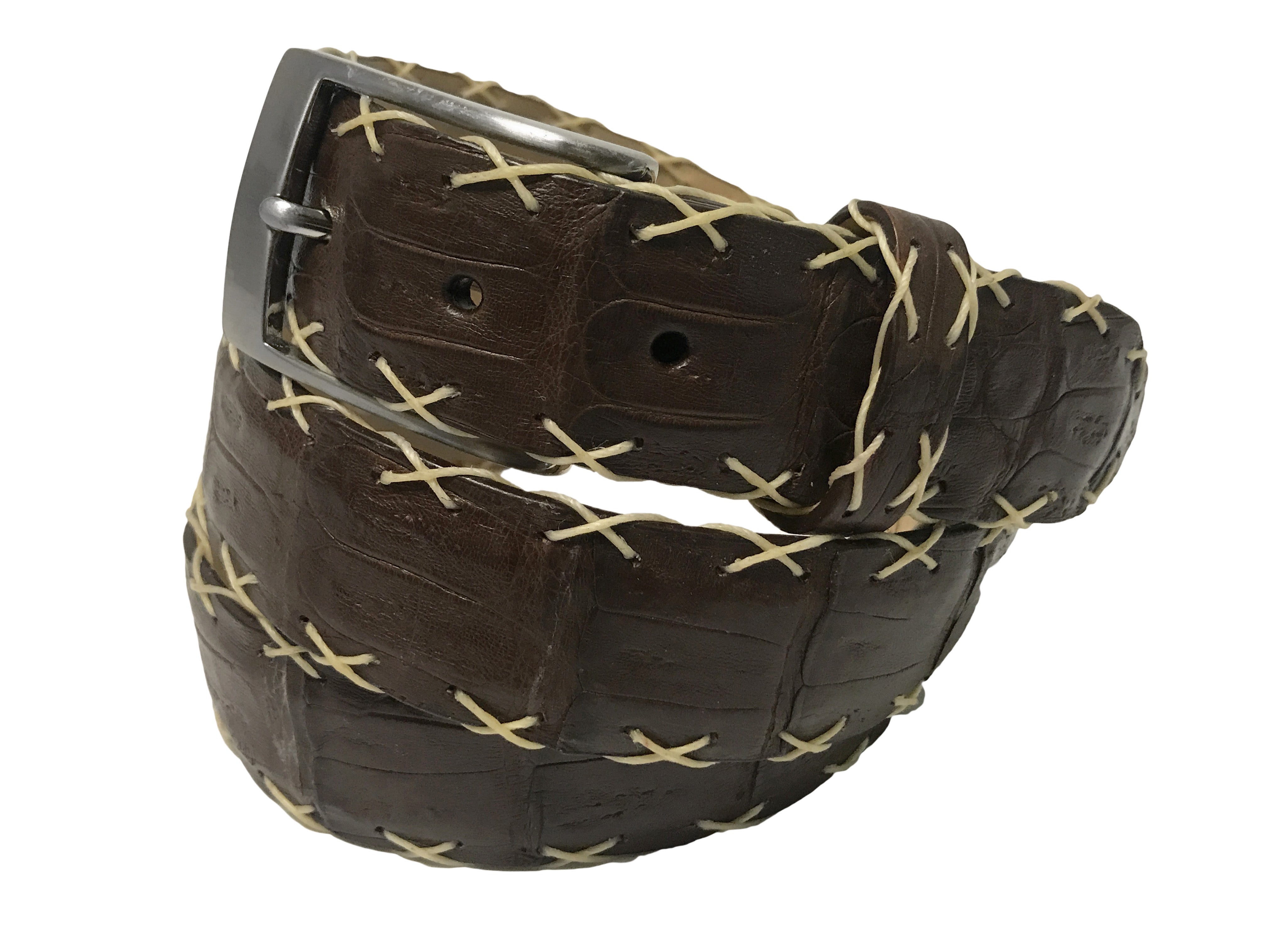 Caiman Skin Cross Stitch Belt Brown