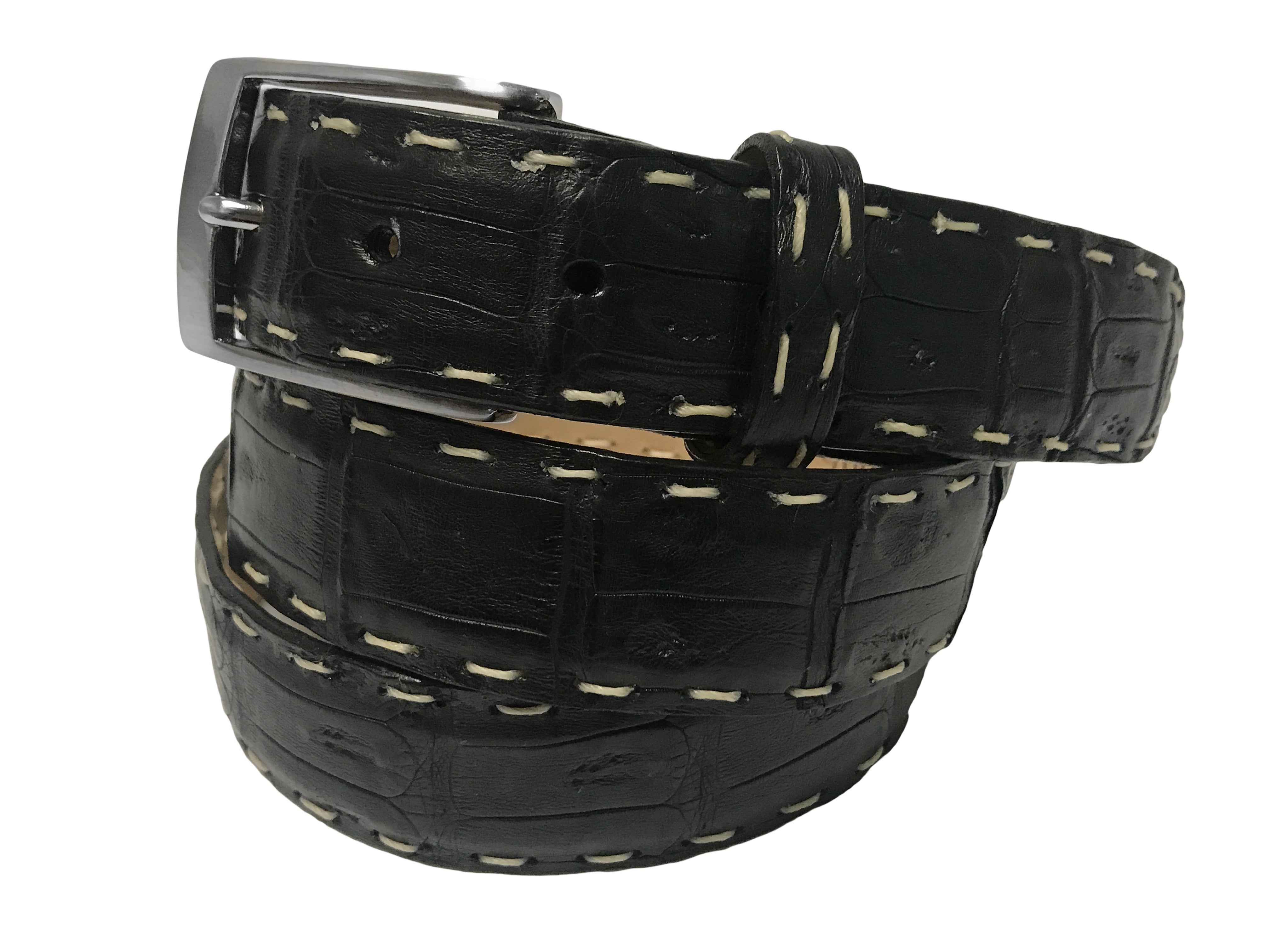 Caiman Skin Pick Stitch Belt Black