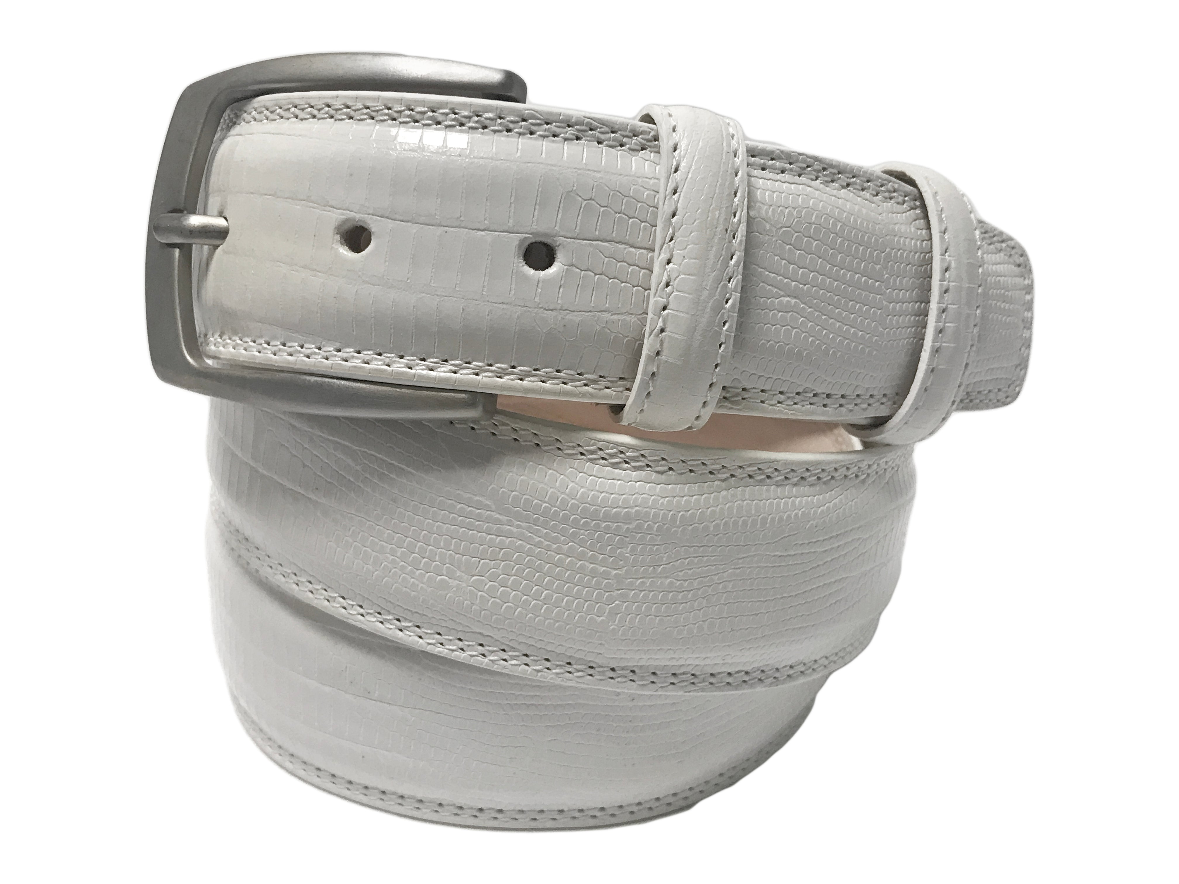 Calf Skin Lizard Embossed Belt White