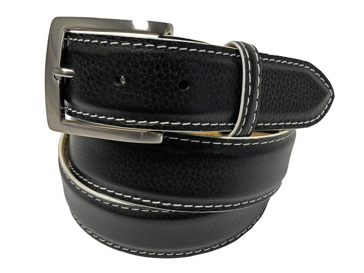Leatherock Black Genuine Leather Belt With Keychain White Contrast Stitching 38 FGBELTS_014_AL_EM_Black_WhiteS  main image 4