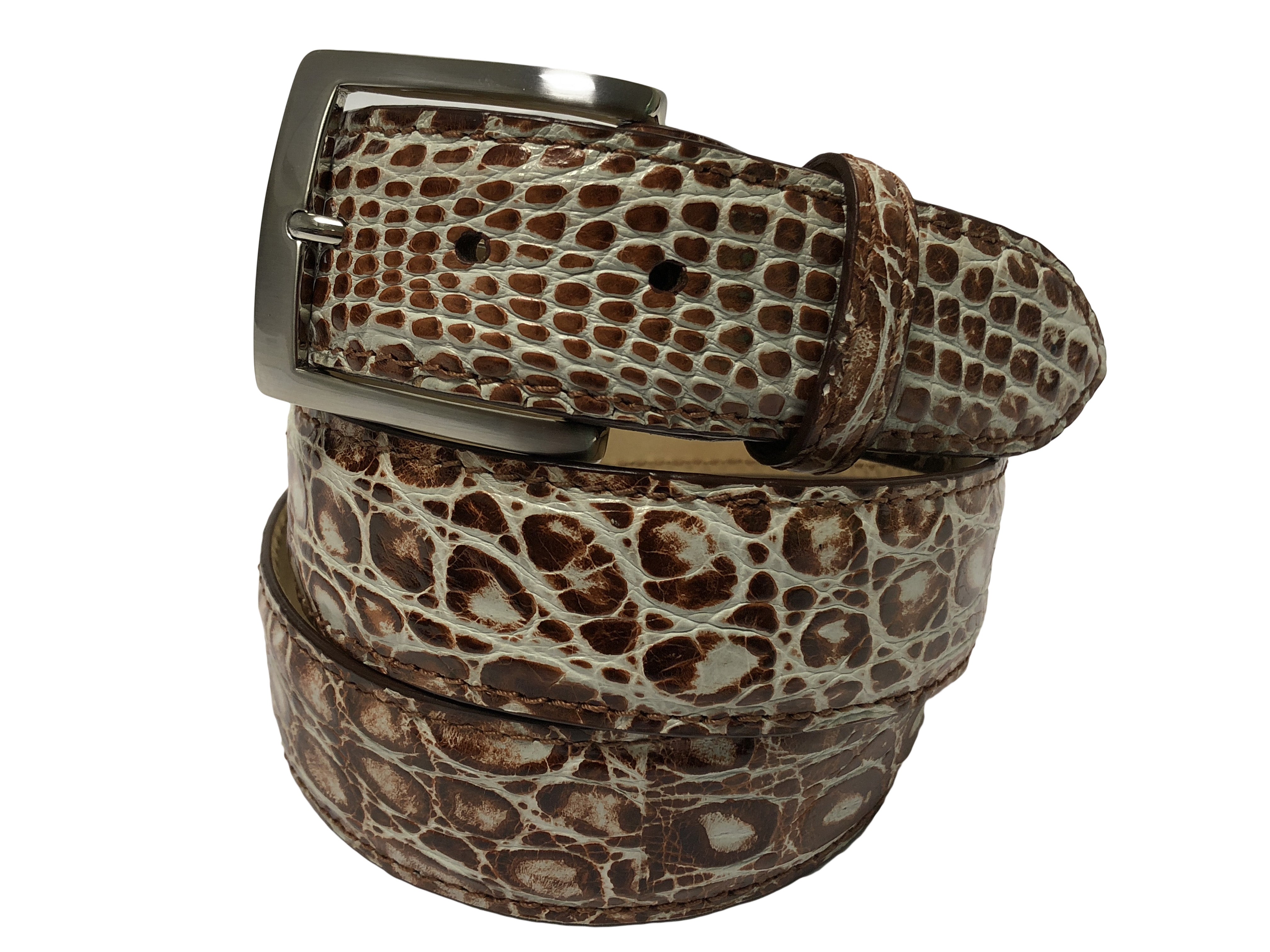 Caiman Skin Handpainted Belt Brown/White