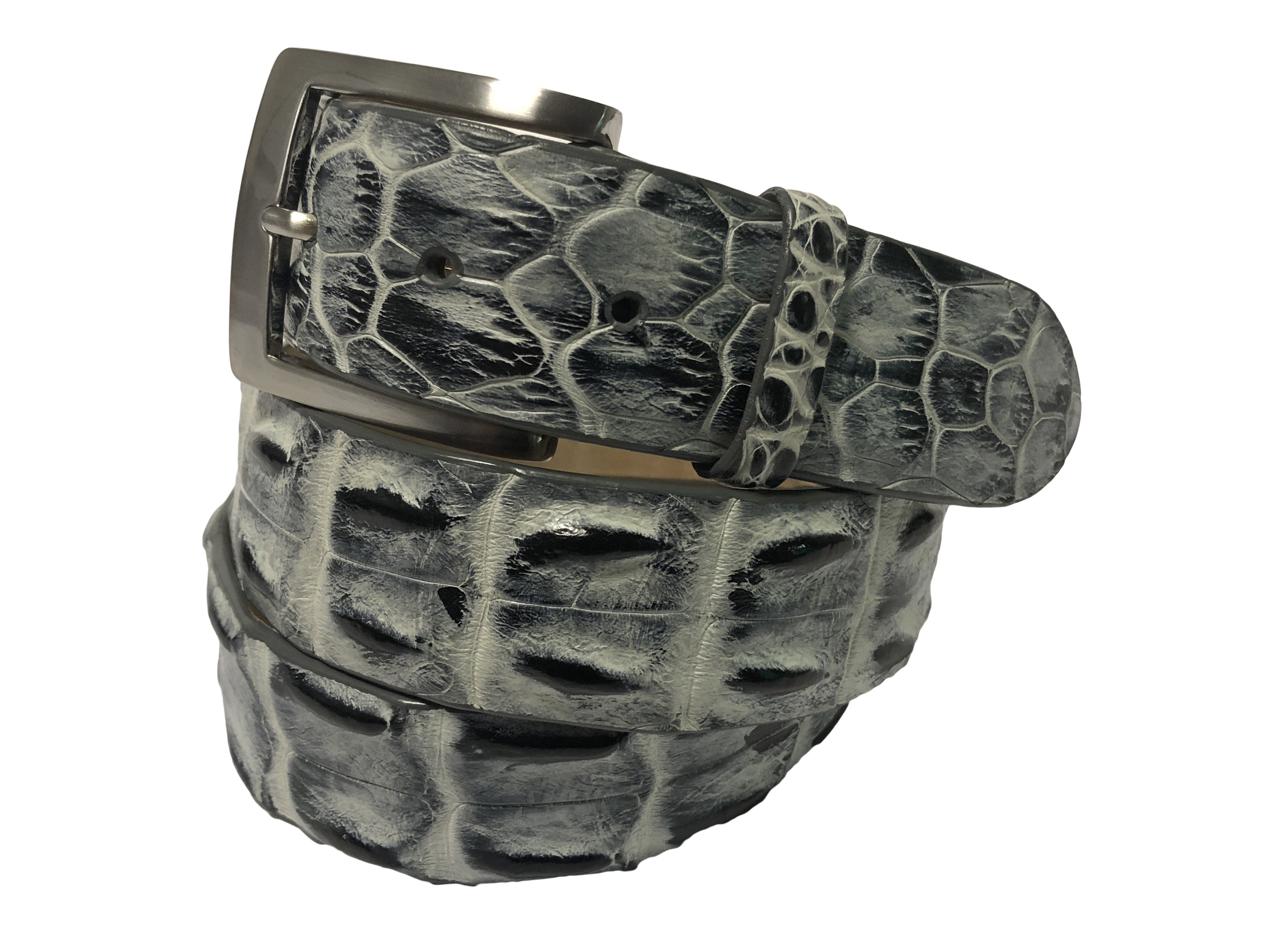 Caiman Skin Hornback Handpainted Belt White/Black