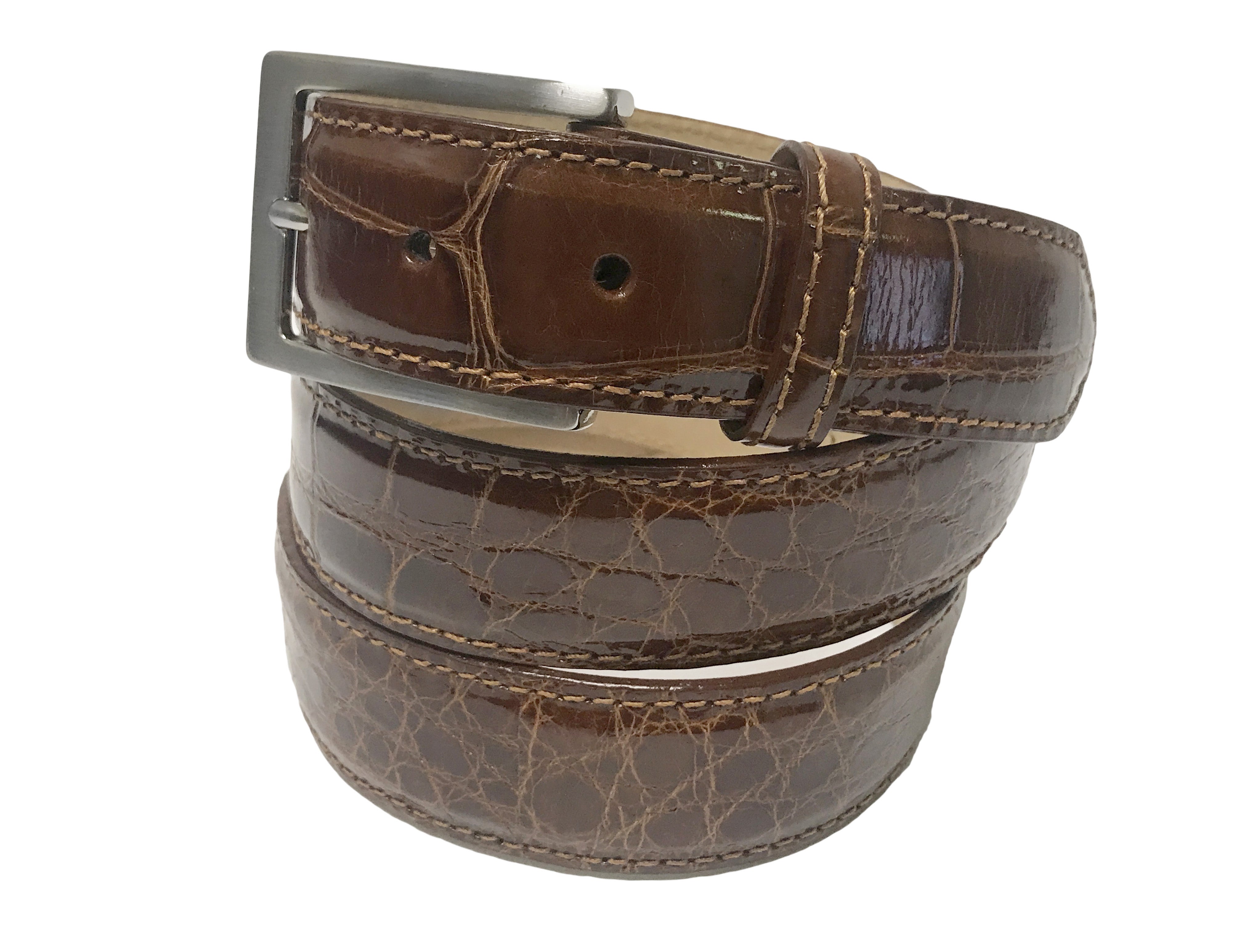 Alligator Skin Glossy Belt Cognac