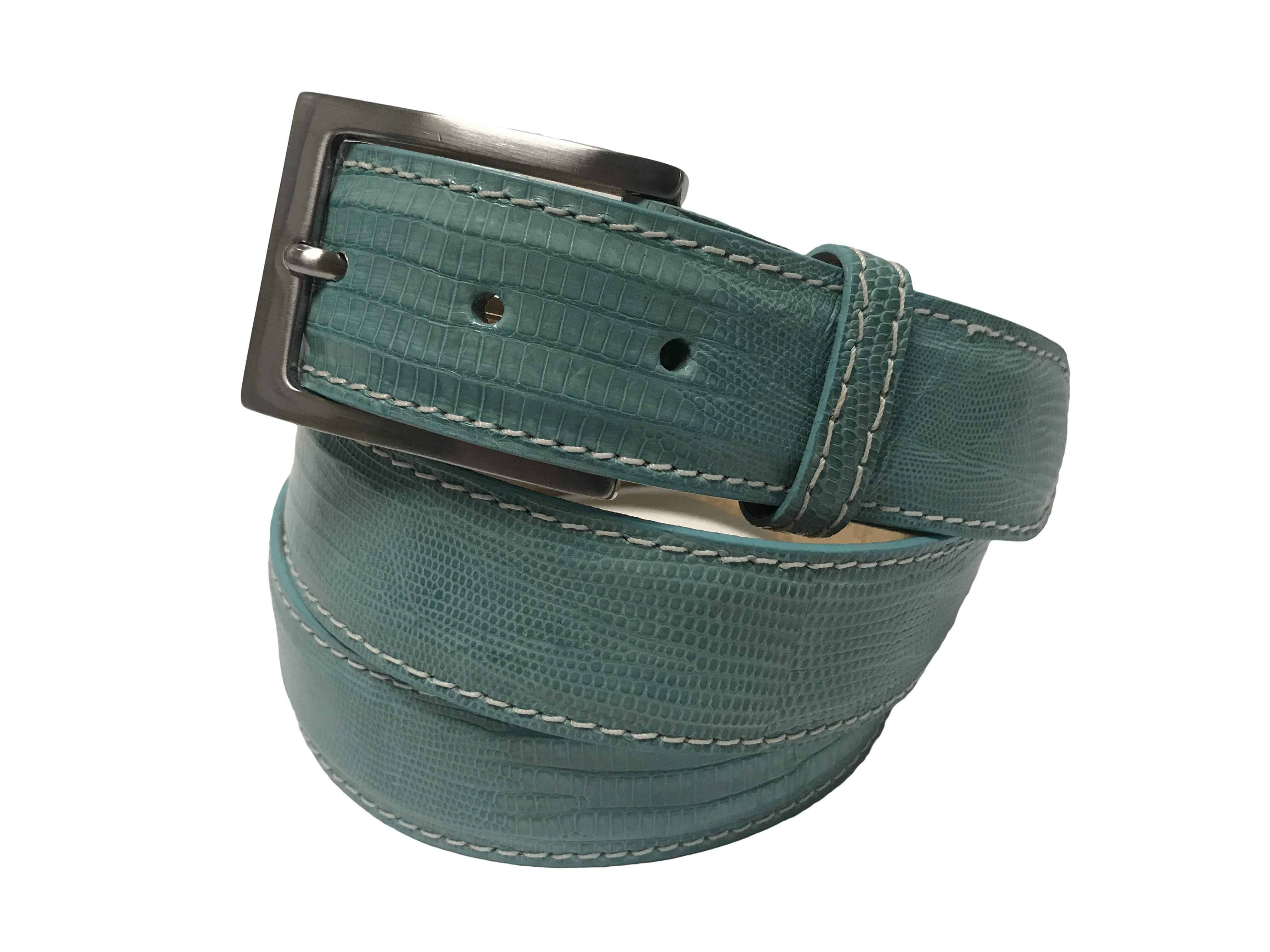 Lizard Skin Belt Tiffany Blue / White Stitch