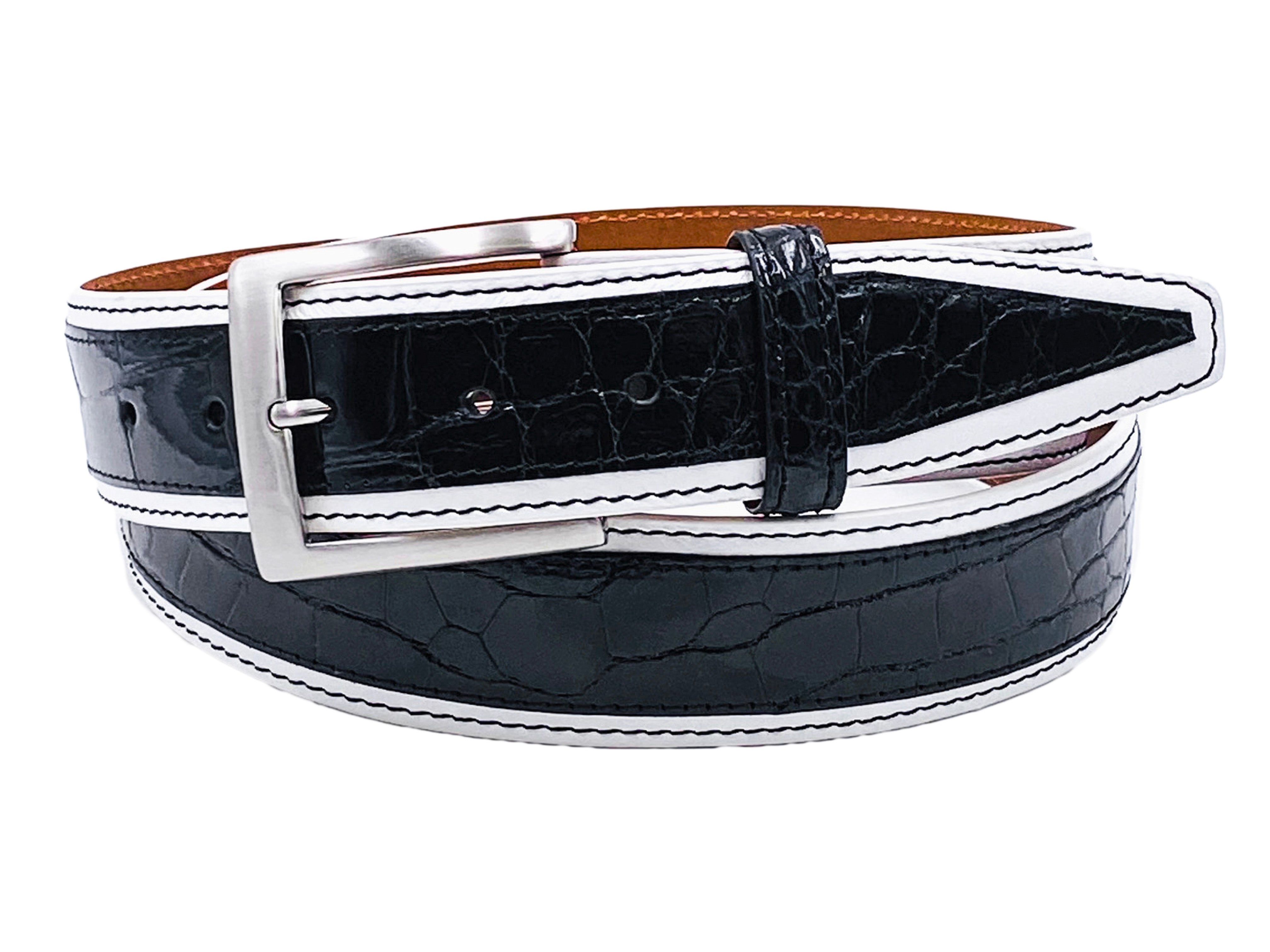 Alligator Calf Duo-Skin Handpainted Belt Black/White