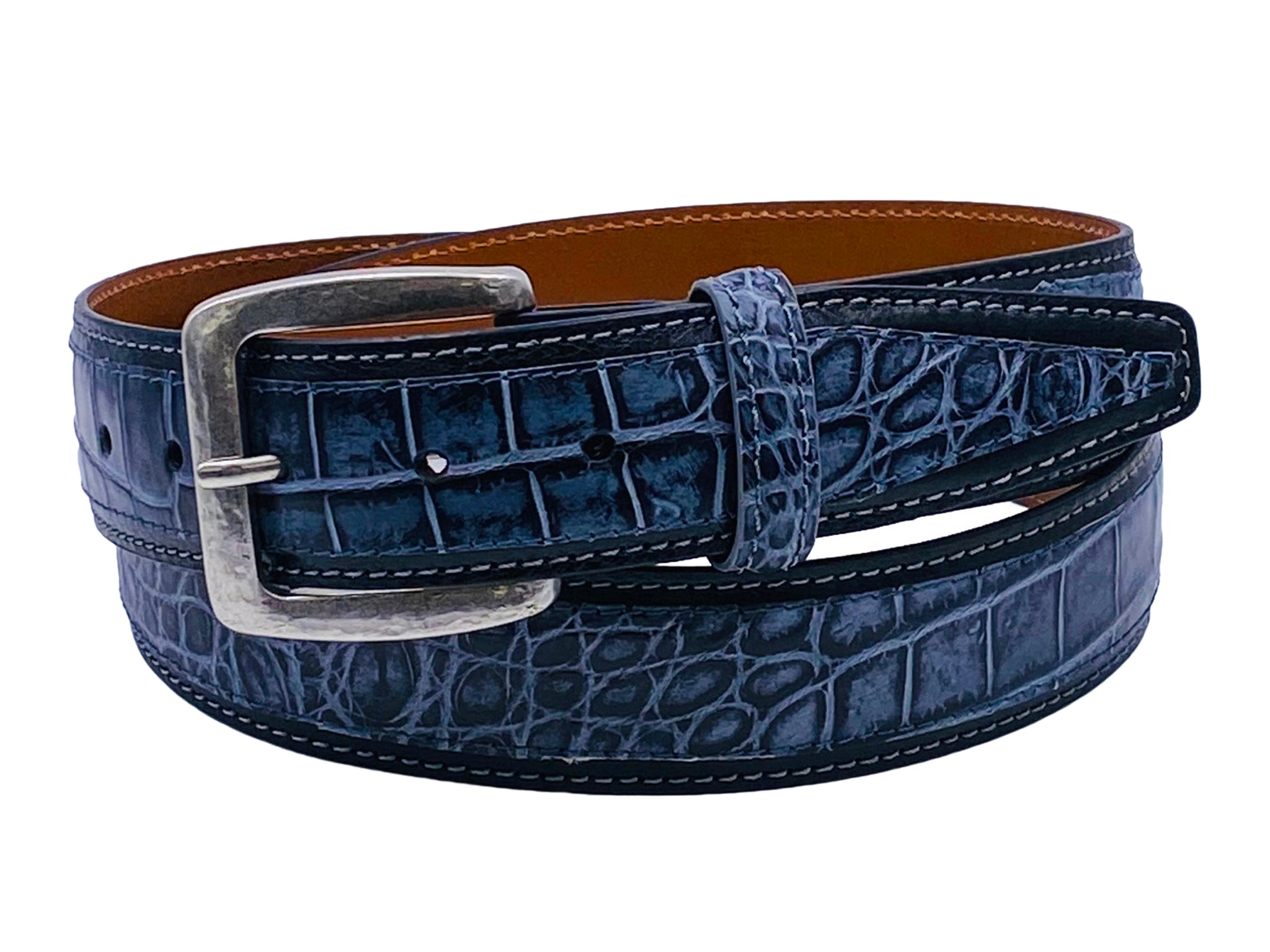 Alligator Calf Duo-Skin Handpainted Belt Blue/Black/Navy 36 / 35mm (1.375”)