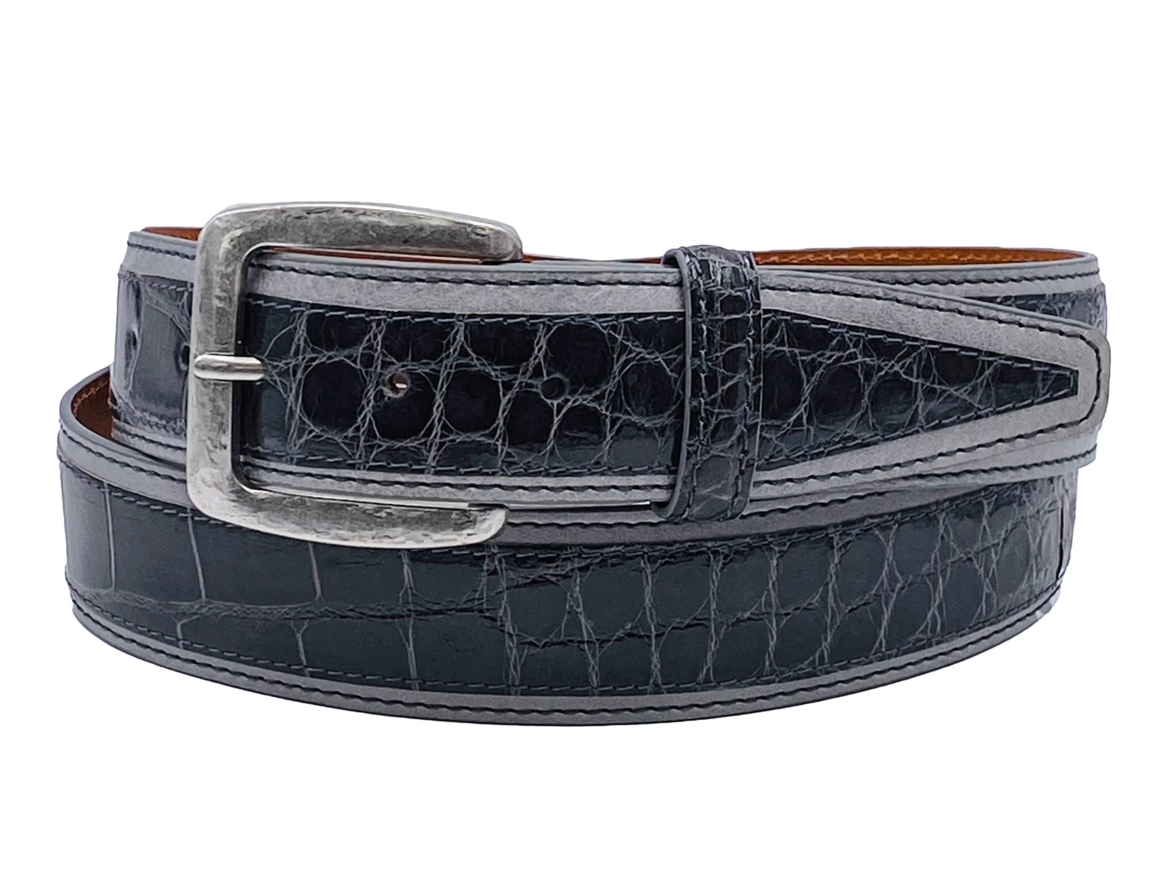 Alligator Calf Duo-Skin Handpainted Belt Gray