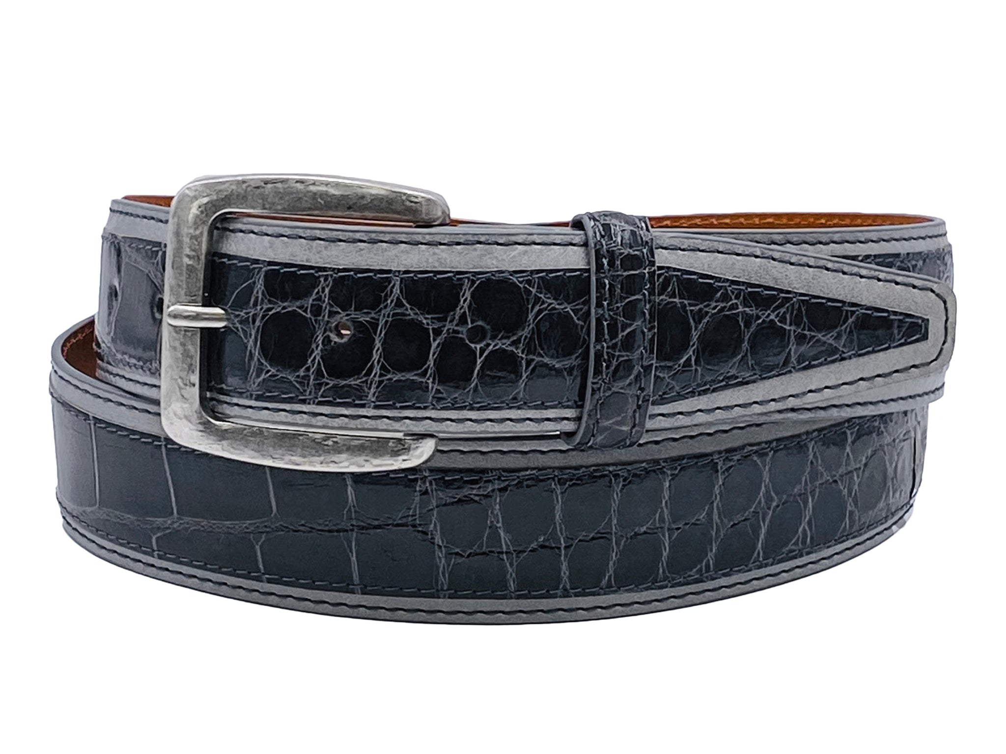 Alligator Calf Duo-Skin Handpainted Belt Blue/Black/Navy 36 / 35mm (1.375”)