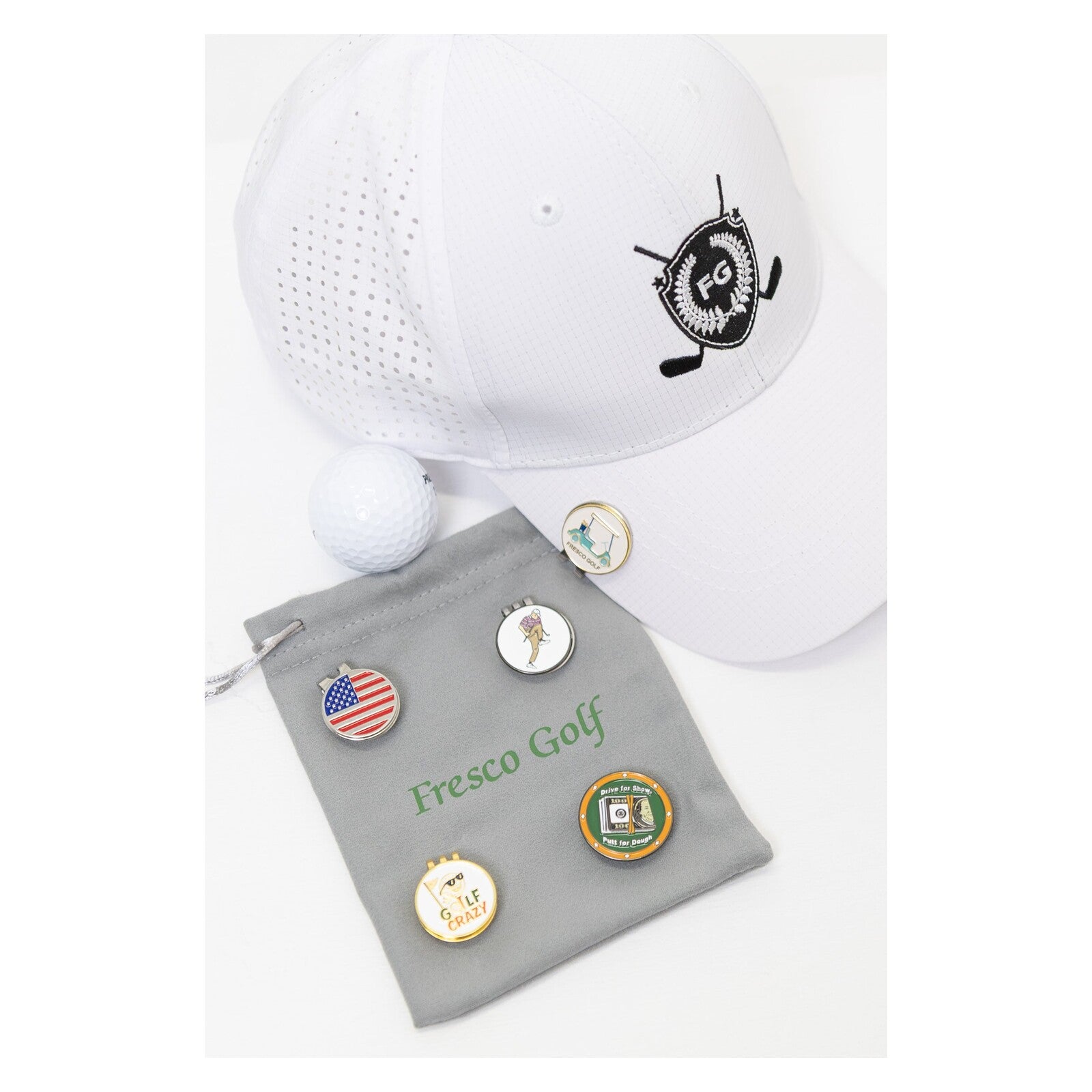 Fresco Golf Hat Clip Ball Marker Set – 5-Pack Magnetic Golf Ball Markers with Assorted Designs