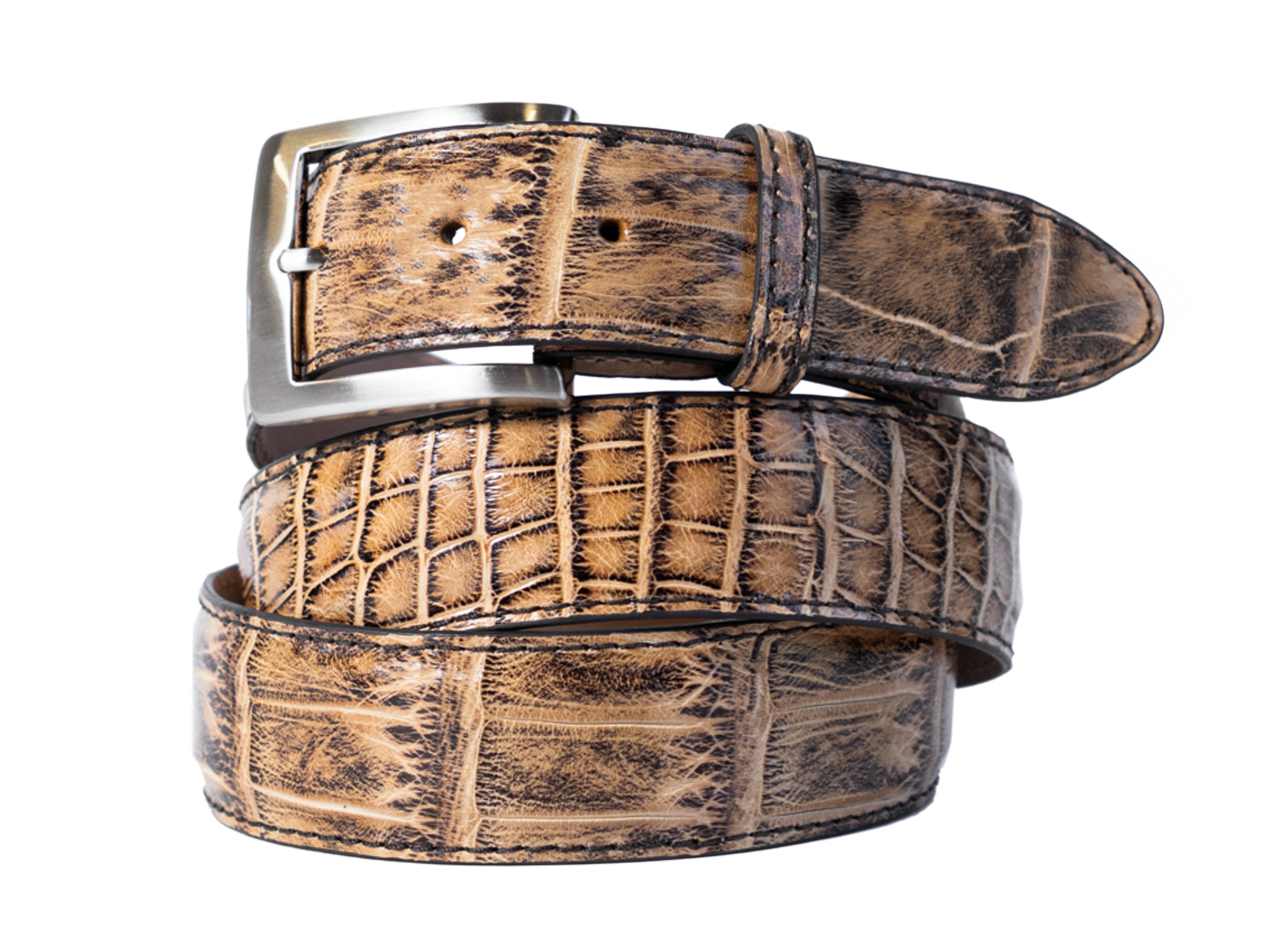 Alligator Skin Handpainted Belt Blackened Tan