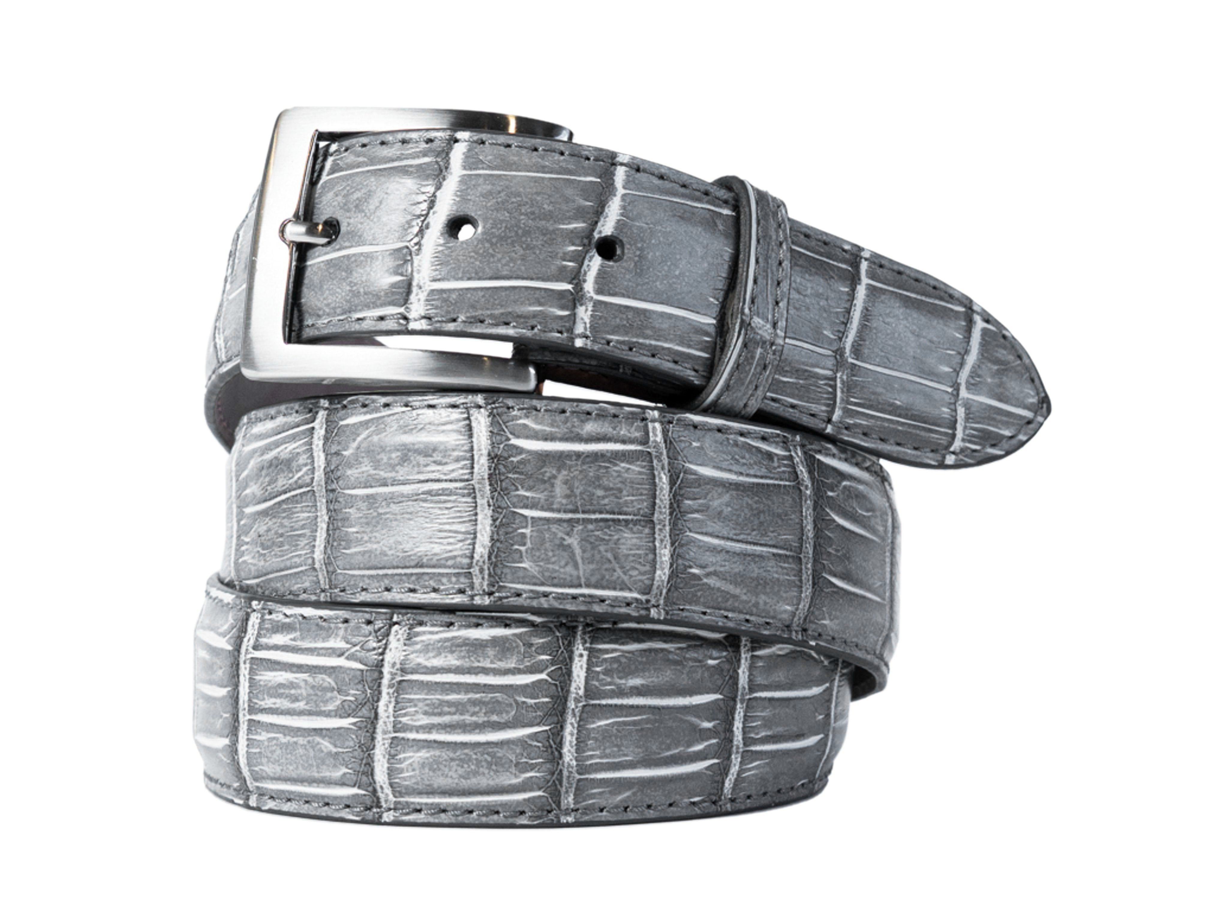 Alligator Skin Handpainted Belt Gray/White