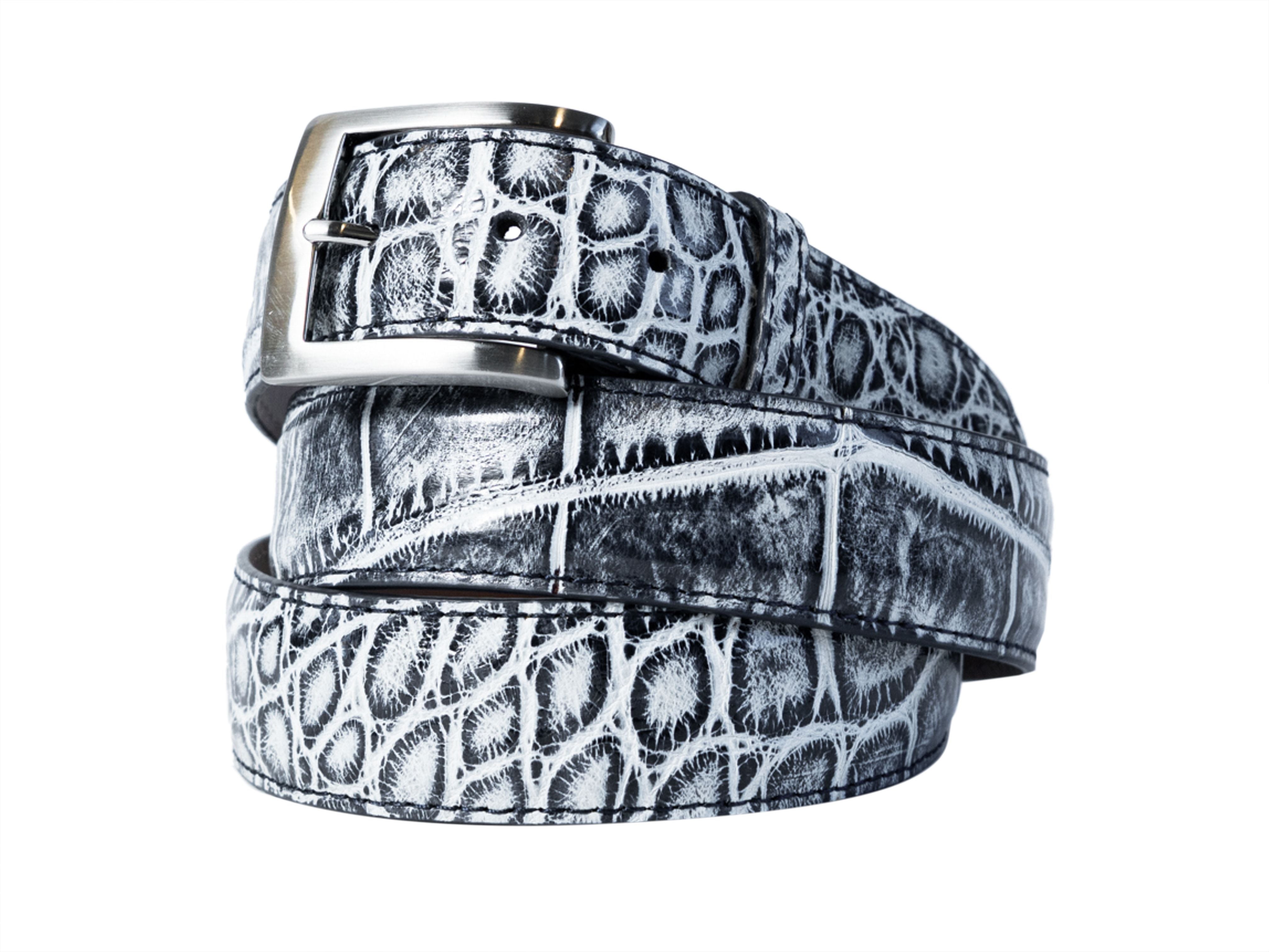 Alligator Skin Handpainted Belt Blue/White