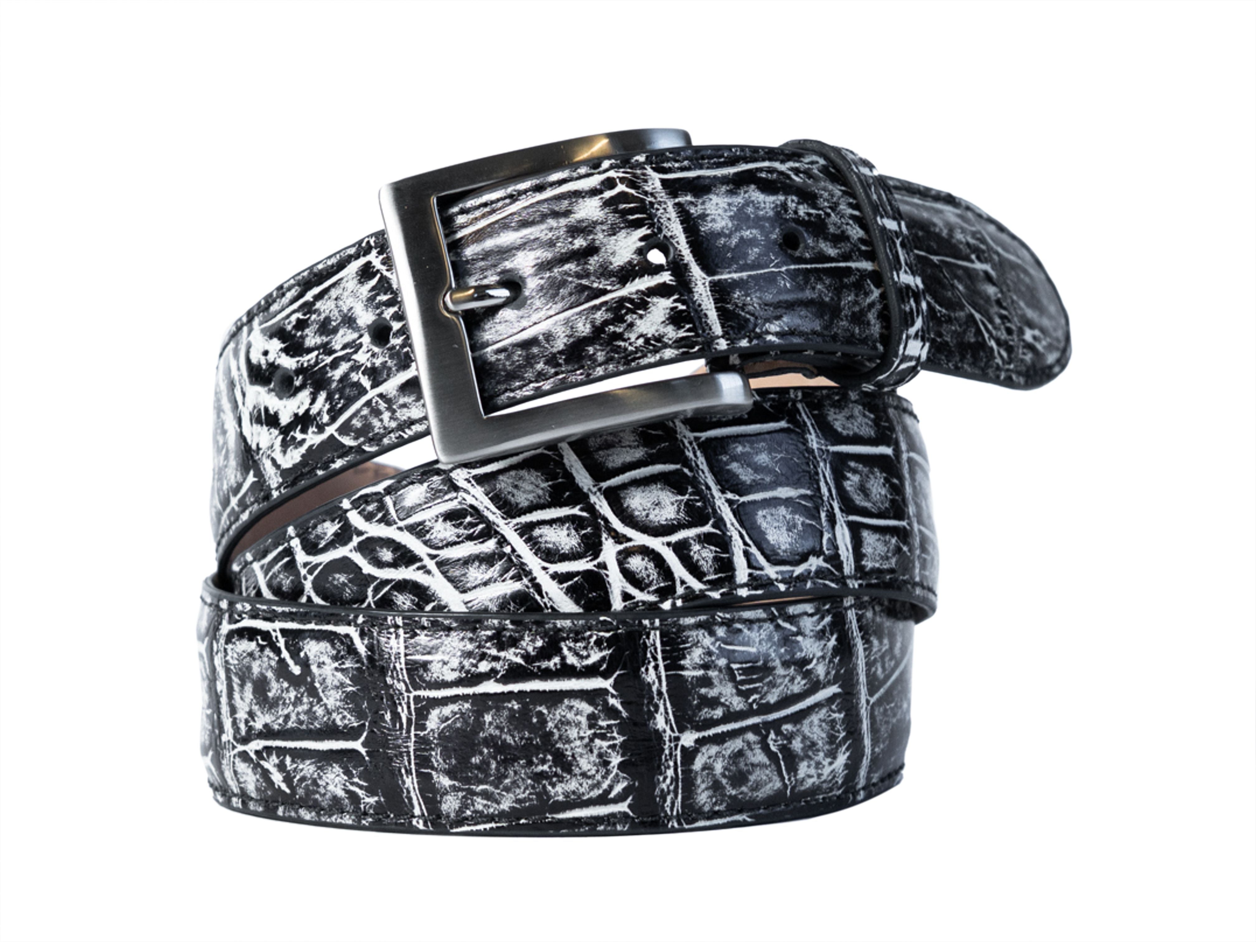 Alligator Skin Handpainted Belt Black/White