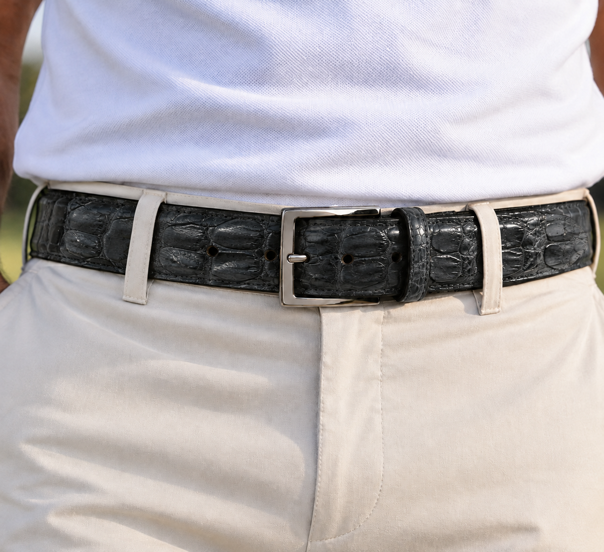 Caiman Skin Hornback Belt Dark Gray