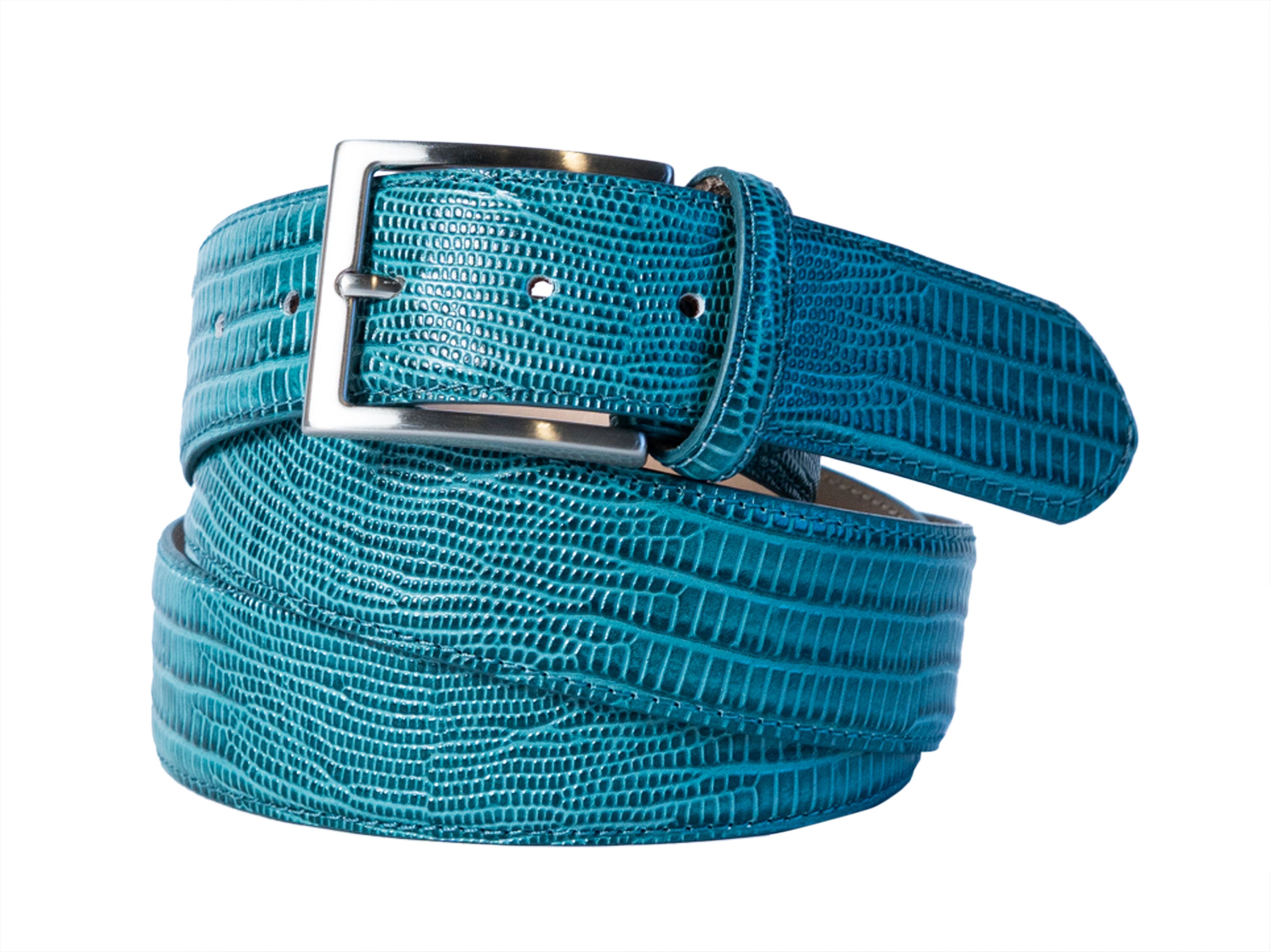 Calf Skin Lizard Embossed Belt Tiffany Blue